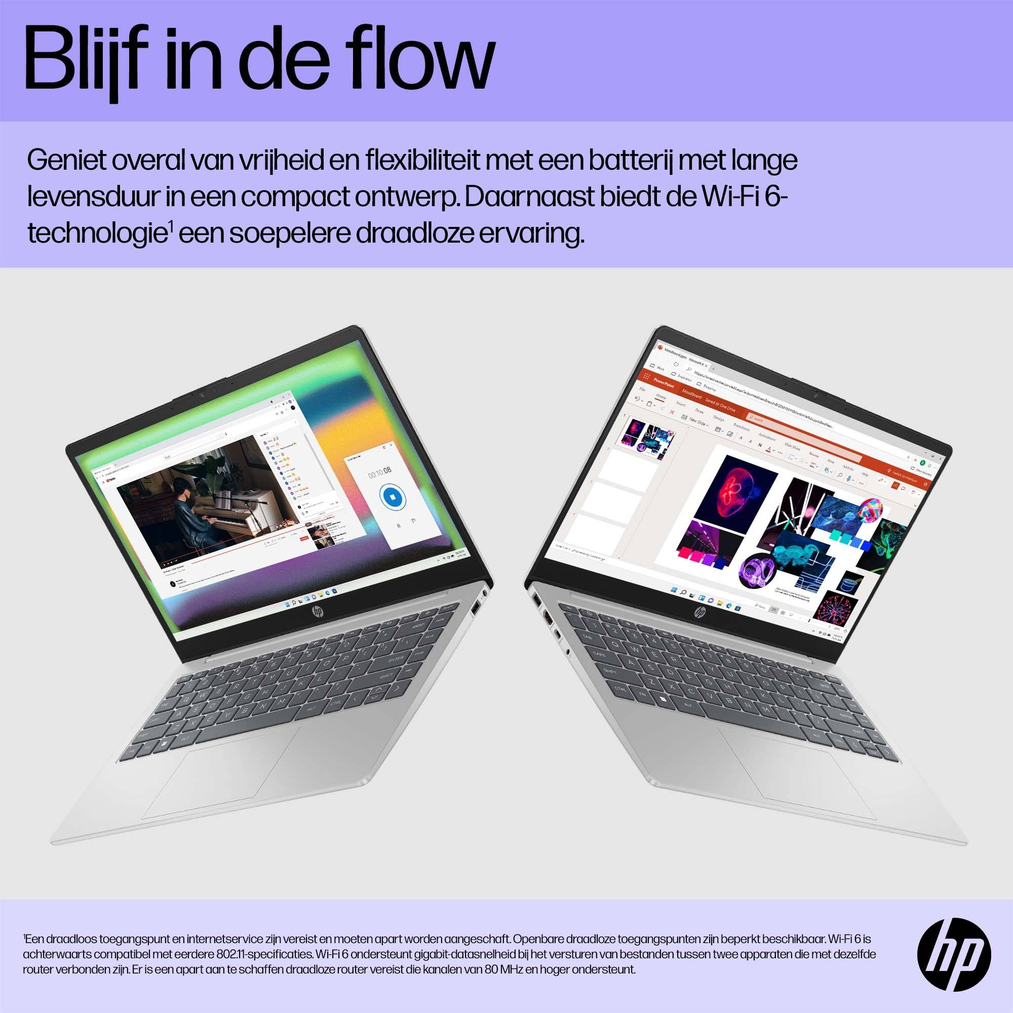 HP 14-ep0030nd Intel® Core™ i3 i3-1215U Laptop 35,6 cm (14") Full HD 8 GB DDR4-SDRAM 256 GB SSD Wi-Fi 6E (802.11ax) Windows 11 Home Zilver