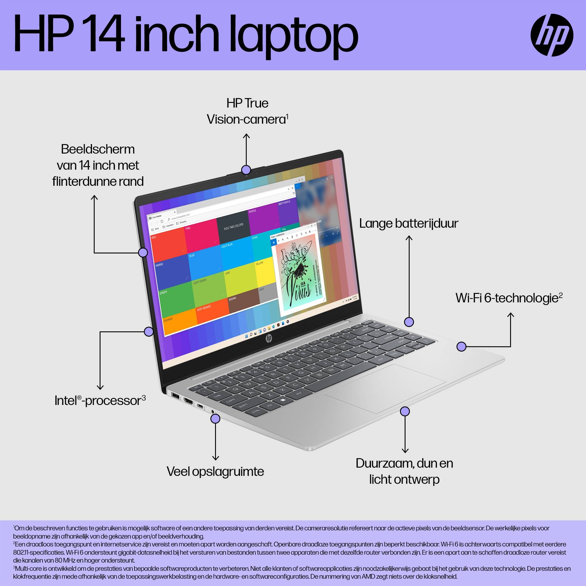 HP 14-ep0030nd Intel® Core™ i3 i3-1215U Laptop 35,6 cm (14") Full HD 8 GB DDR4-SDRAM 256 GB SSD Wi-Fi 6E (802.11ax) Windows 11 Home Zilver