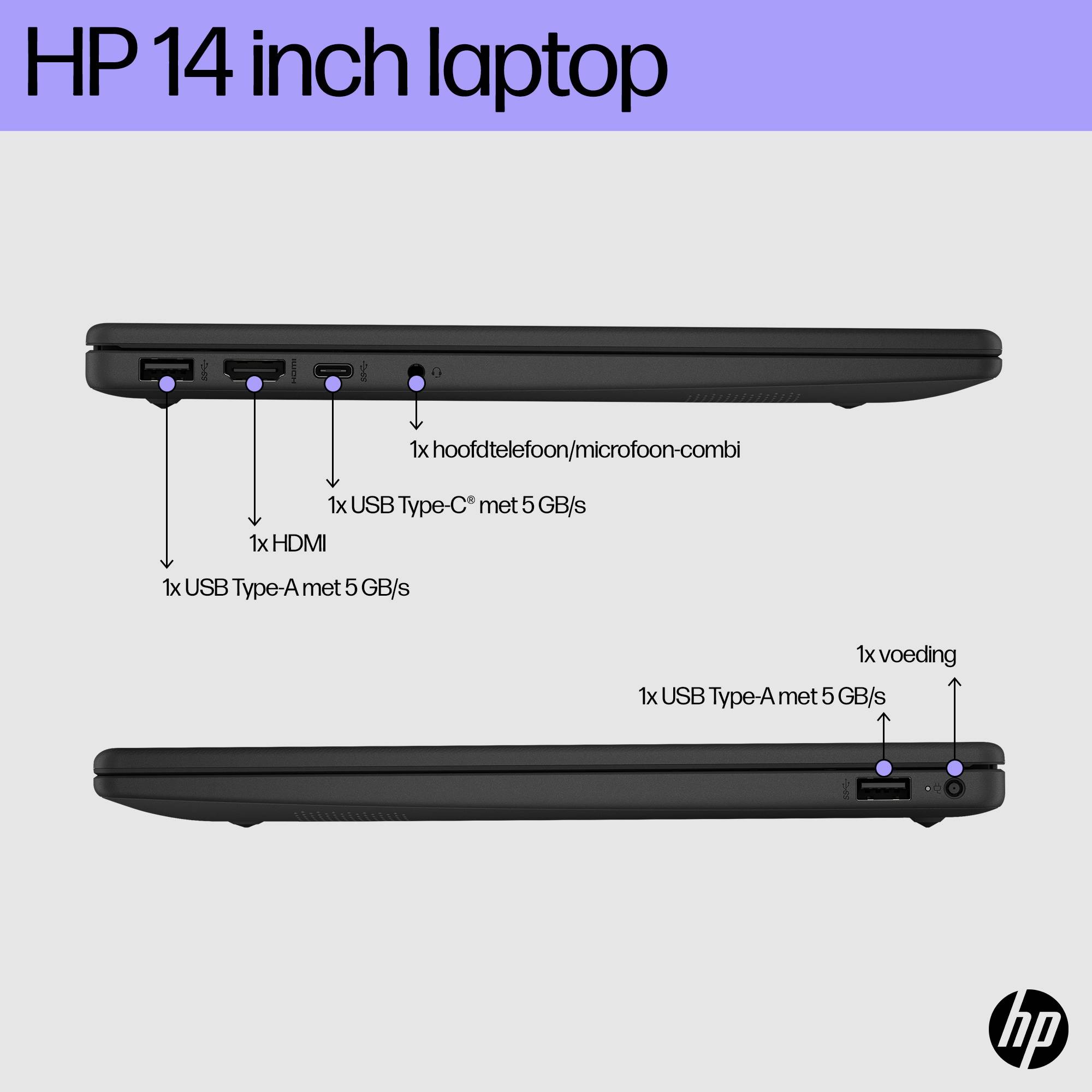 HP 14-ep0030nd Intel® Core™ i3 i3-1215U Laptop 35,6 cm (14") Full HD 8 GB DDR4-SDRAM 256 GB SSD Wi-Fi 6E (802.11ax) Windows 11 Home Zilver