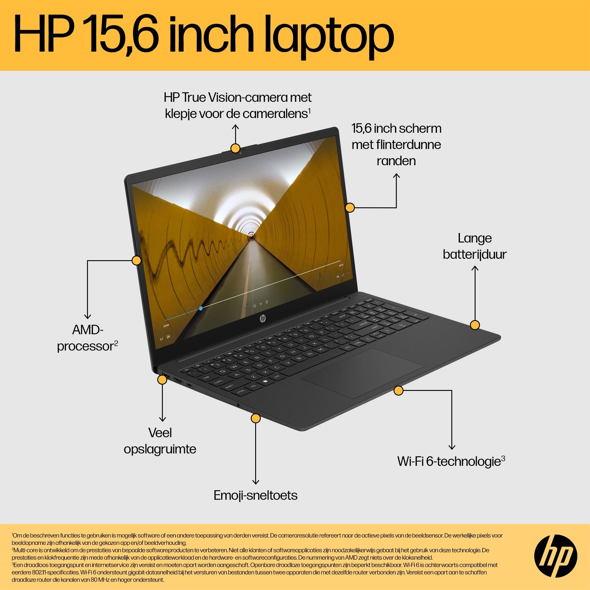 HP 15-fc0055nd AMD Ryzen™ 5 7520U Laptop 39,6 cm (15.6") Full HD 16 GB LPDDR5-SDRAM 512 GB SSD Wi-Fi 6 (802.11ax) Windows 11 Home Zilver