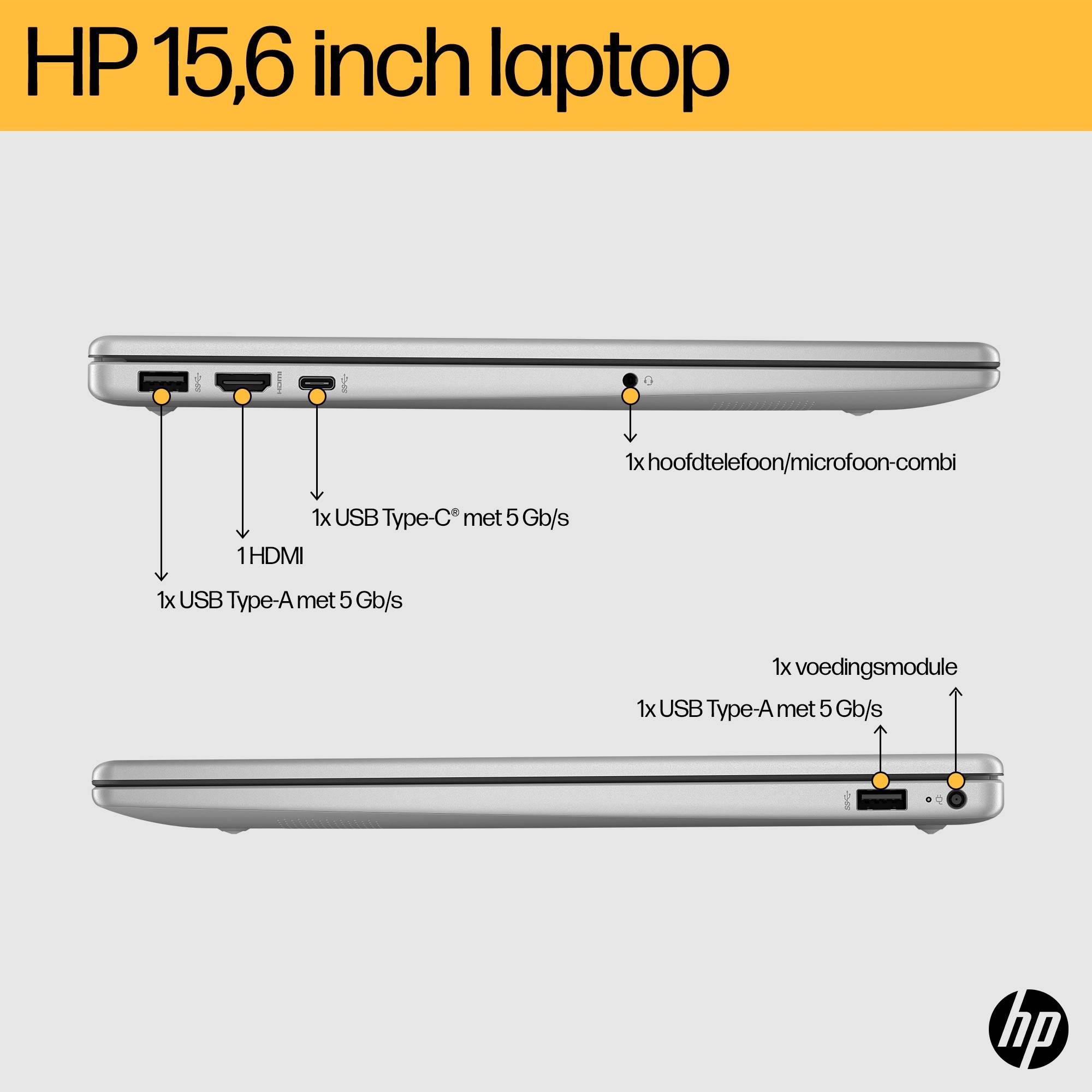 HP 15-fc0625nd AMD Ryzen™ 5 7520U Laptop 39,6 cm (15.6") Full HD 8 GB LPDDR5-SDRAM 512 GB SSD Wi-Fi 6 (802.11ax) Windows 11 Home Zilver