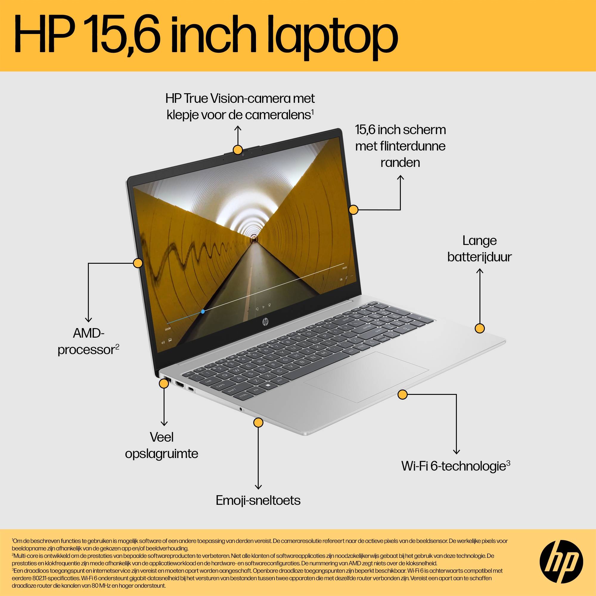 HP 15-fc0625nd AMD Ryzen™ 5 7520U Laptop 39,6 cm (15.6") Full HD 8 GB LPDDR5-SDRAM 512 GB SSD Wi-Fi 6 (802.11ax) Windows 11 Home Zilver