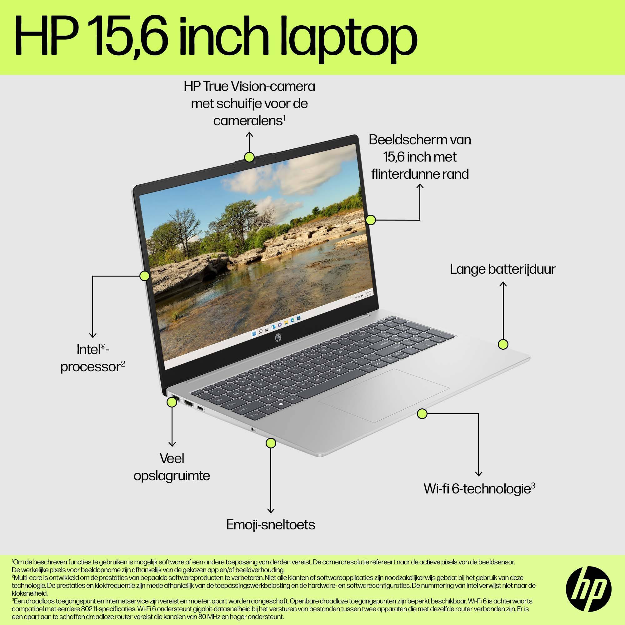 HP 15-fd0070nd Intel® Core™ i7 i7-1255U Laptop 39,6 cm (15.6") Full HD 16 GB DDR4-SDRAM 512 GB SSD Wi-Fi 6E (802.11ax) Windows 11 Home Zilver