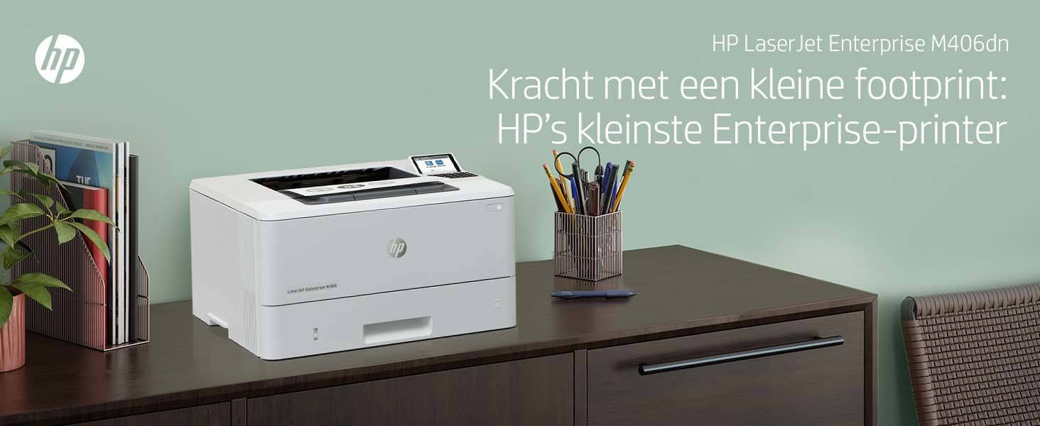 HP LaserJet Enterprise M406dn, Zwart-wit, Printer voor Bedrijf, Print, Compact formaat; Optimale beveiliging; Dubbelzijdig printen; Energiezuinig; Printen via USB-poort aan voorzijde