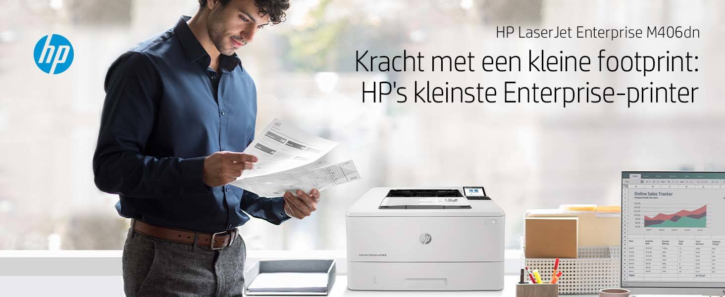 HP LaserJet Enterprise M406dn, Zwart-wit, Printer voor Bedrijf, Print, Compact formaat; Optimale beveiliging; Dubbelzijdig printen; Energiezuinig; Printen via USB-poort aan voorzijde
