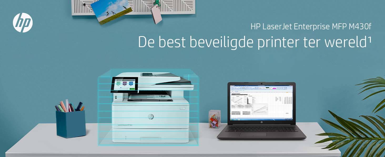 HP LaserJet Enterprise MFP M430f, Zwart-wit, Printer voor Bedrijf, Printen, kopiëren, scannen, faxen, Automatische documentinvoer voor 50 vellen; Dubbelzijdig printen; Dubbelzijdig scannen; Printen via USB-poort aan de voorzijde; Compact formaat; Energie