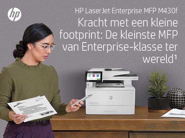 HP LaserJet Enterprise MFP M430f, Zwart-wit, Printer voor Bedrijf, Printen, kopiëren, scannen, faxen, Automatische documentinvoer voor 50 vellen; Dubbelzijdig printen; Dubbelzijdig scannen; Printen via USB-poort aan de voorzijde; Compact formaat; Energie