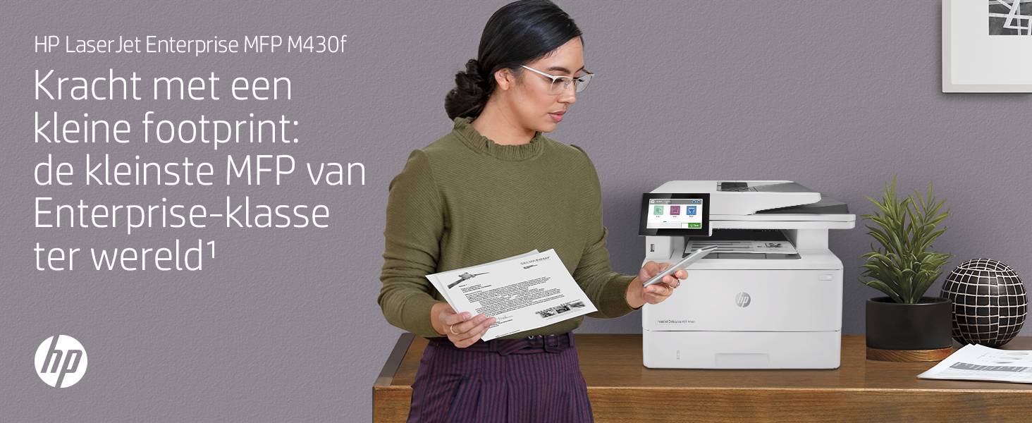 HP LaserJet Enterprise MFP M430f, Zwart-wit, Printer voor Bedrijf, Printen, kopiëren, scannen, faxen, Automatische documentinvoer voor 50 vellen; Dubbelzijdig printen; Dubbelzijdig scannen; Printen via USB-poort aan de voorzijde; Compact formaat; Energie