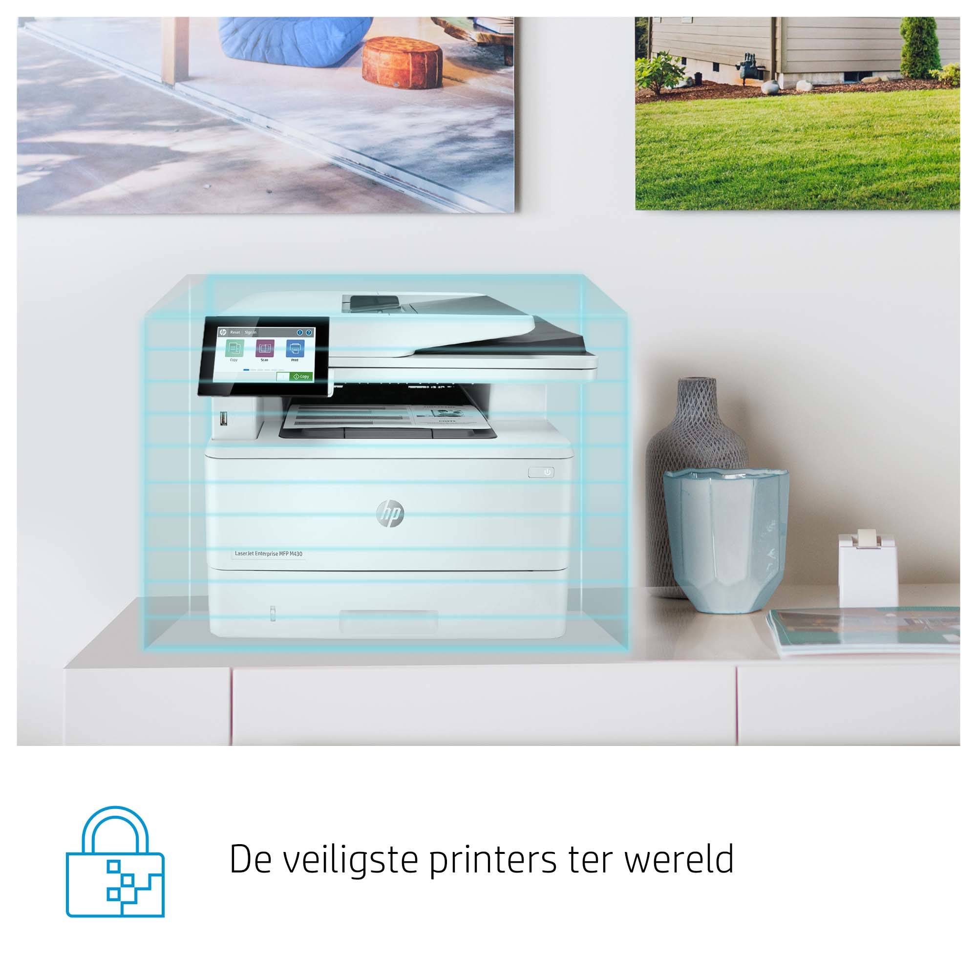 HP LaserJet Enterprise MFP M430f, Zwart-wit, Printer voor Bedrijf, Printen, kopiëren, scannen, faxen, Automatische documentinvoer voor 50 vellen; Dubbelzijdig printen; Dubbelzijdig scannen; Printen via USB-poort aan de voorzijde; Compact formaat; Energie