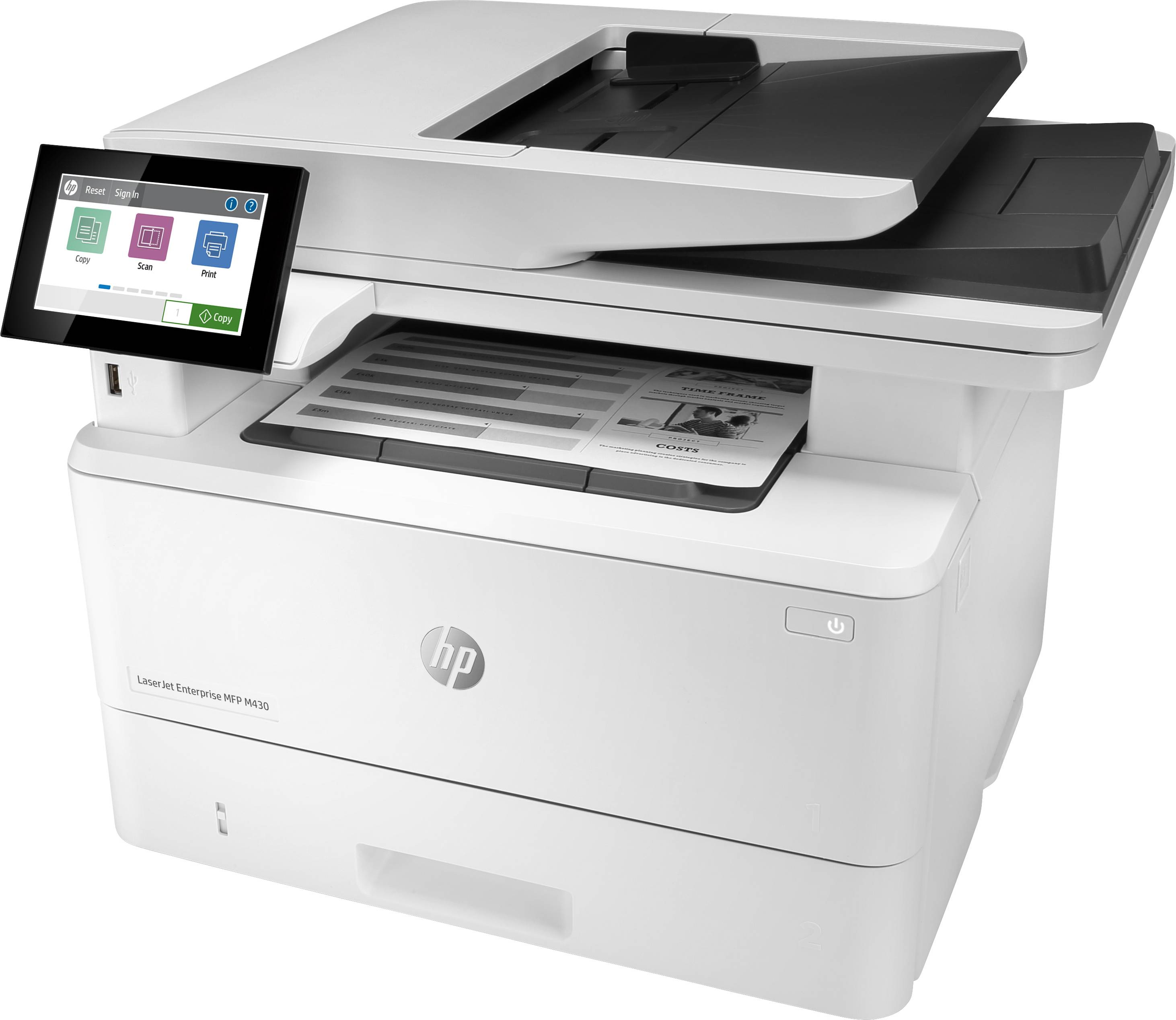 HP LaserJet Enterprise MFP M430f, Zwart-wit, Printer voor Bedrijf, Printen, kopiëren, scannen, faxen, Automatische documentinvoer voor 50 vellen; Dubbelzijdig printen; Dubbelzijdig scannen; Printen via USB-poort aan de voorzijde; Compact formaat; Energie