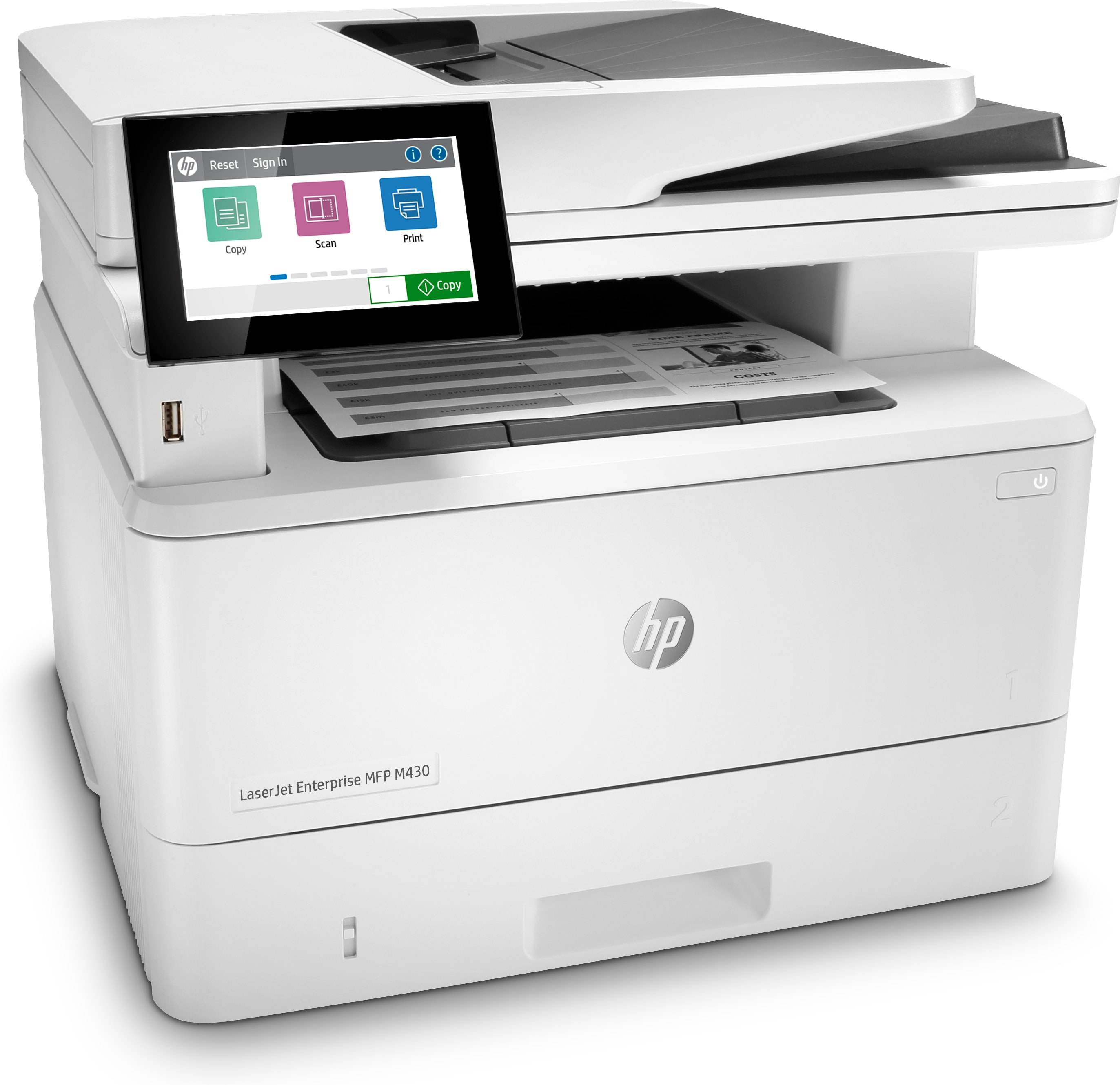 HP LaserJet Enterprise MFP M430f, Zwart-wit, Printer voor Bedrijf, Printen, kopiëren, scannen, faxen, Automatische documentinvoer voor 50 vellen; Dubbelzijdig printen; Dubbelzijdig scannen; Printen via USB-poort aan de voorzijde; Compact formaat; Energie