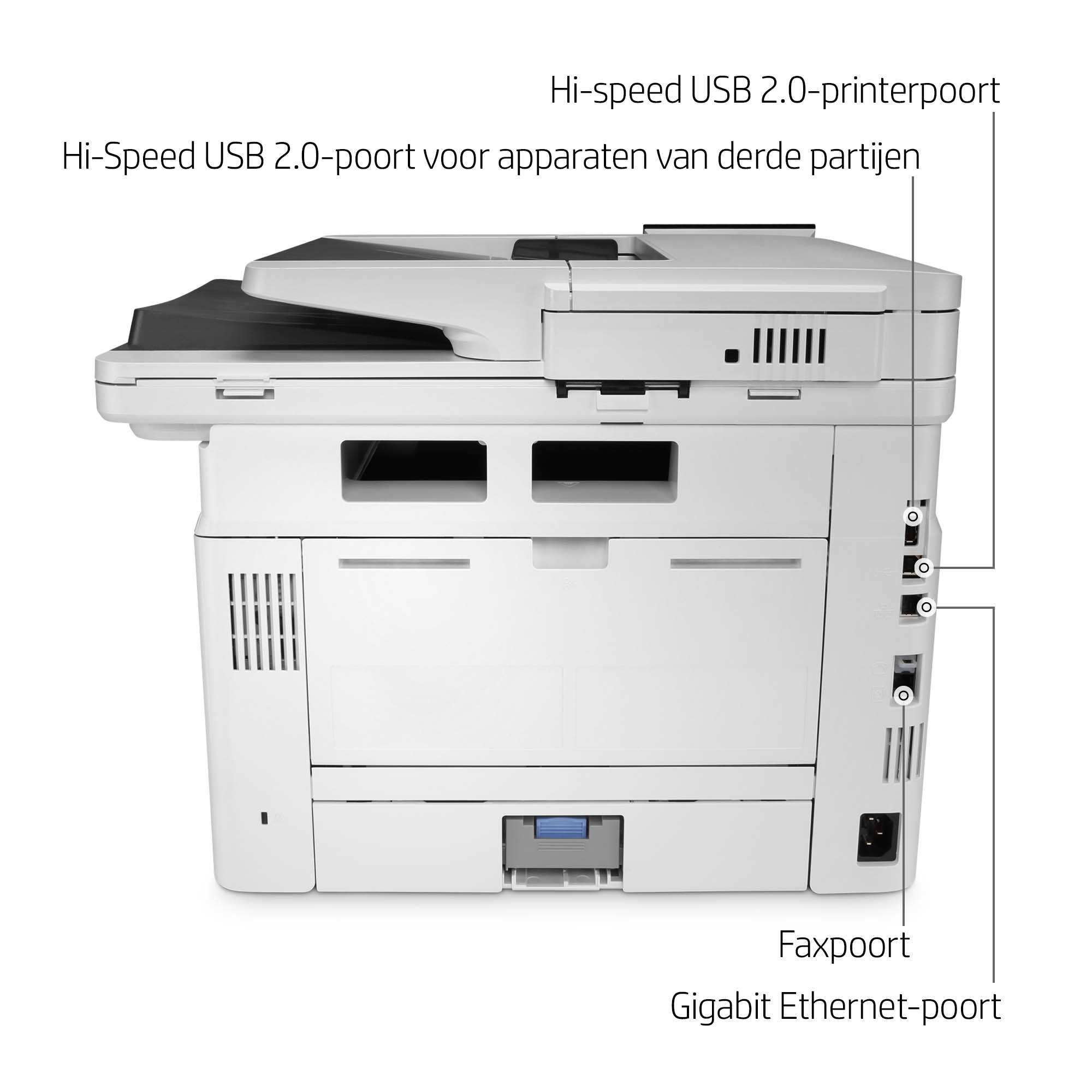HP LaserJet Enterprise MFP M430f, Zwart-wit, Printer voor Bedrijf, Printen, kopiëren, scannen, faxen, Automatische documentinvoer voor 50 vellen; Dubbelzijdig printen; Dubbelzijdig scannen; Printen via USB-poort aan de voorzijde; Compact formaat; Energie