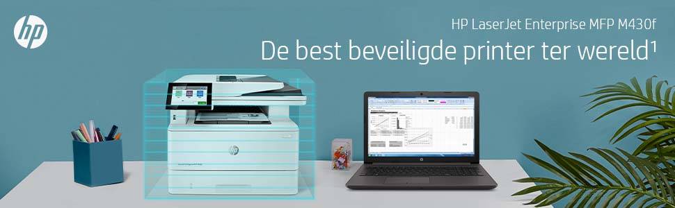 HP LaserJet Enterprise MFP M430f, Zwart-wit, Printer voor Bedrijf, Printen, kopiëren, scannen, faxen, Automatische documentinvoer voor 50 vellen; Dubbelzijdig printen; Dubbelzijdig scannen; Printen via USB-poort aan de voorzijde; Compact formaat; Energie