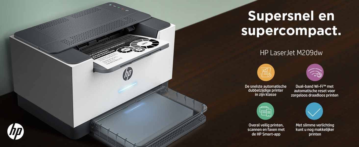 HP LaserJet M209dw printer, Zwart-wit, Printer voor Thuis en thuiskantoor, Print, Dubbelzijdig printen; Compact formaat; Energiezuinig; Dual-band Wi-Fi