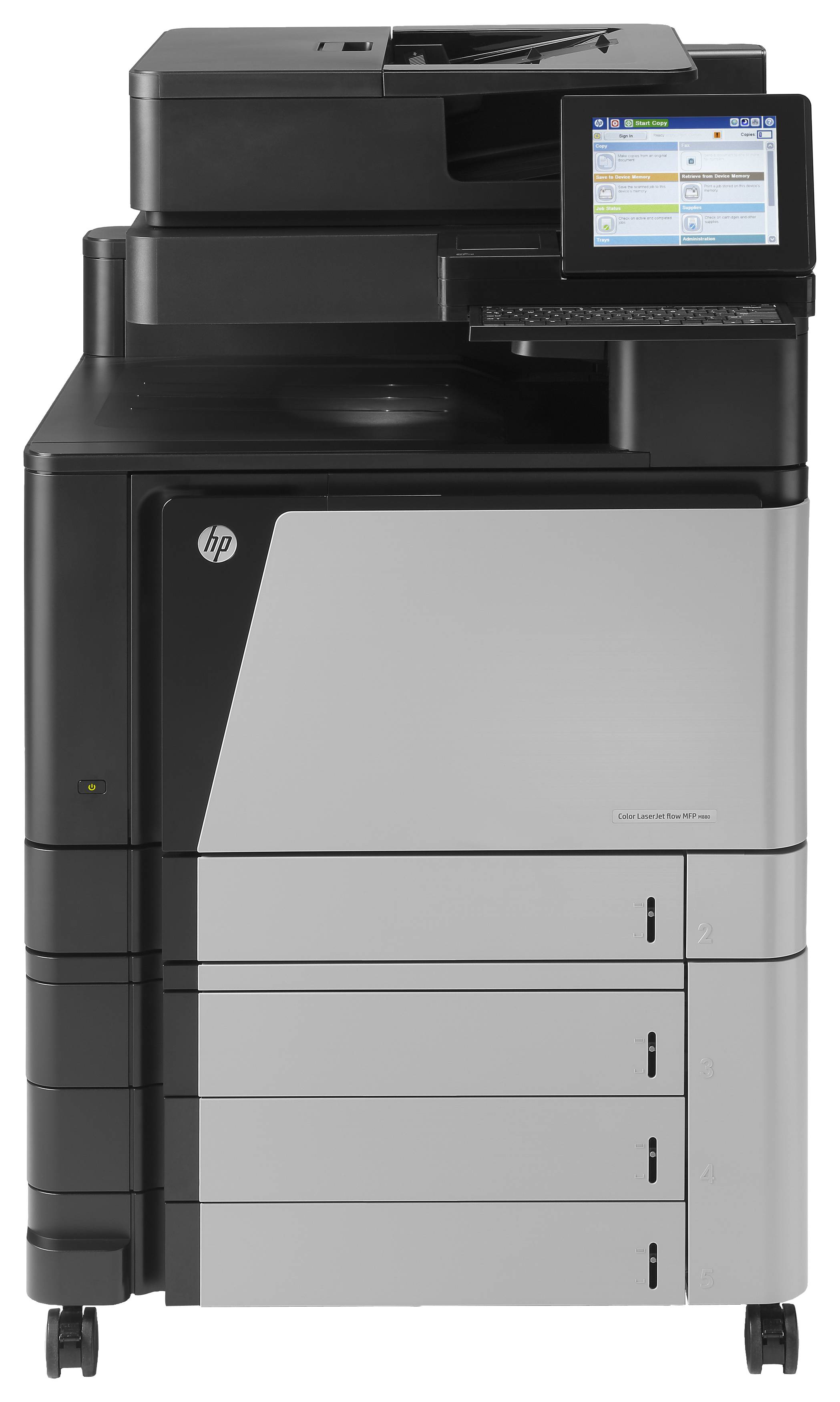 HP Color LaserJet Enterprise Flow M880z multifunctionele printer, Printen, kopiëren, scannen, faxen, Invoer voor 200 vel; Printen via USB-poort aan voorzijde; Scans naar e-mail/pdf; Dubbelzijdig printen