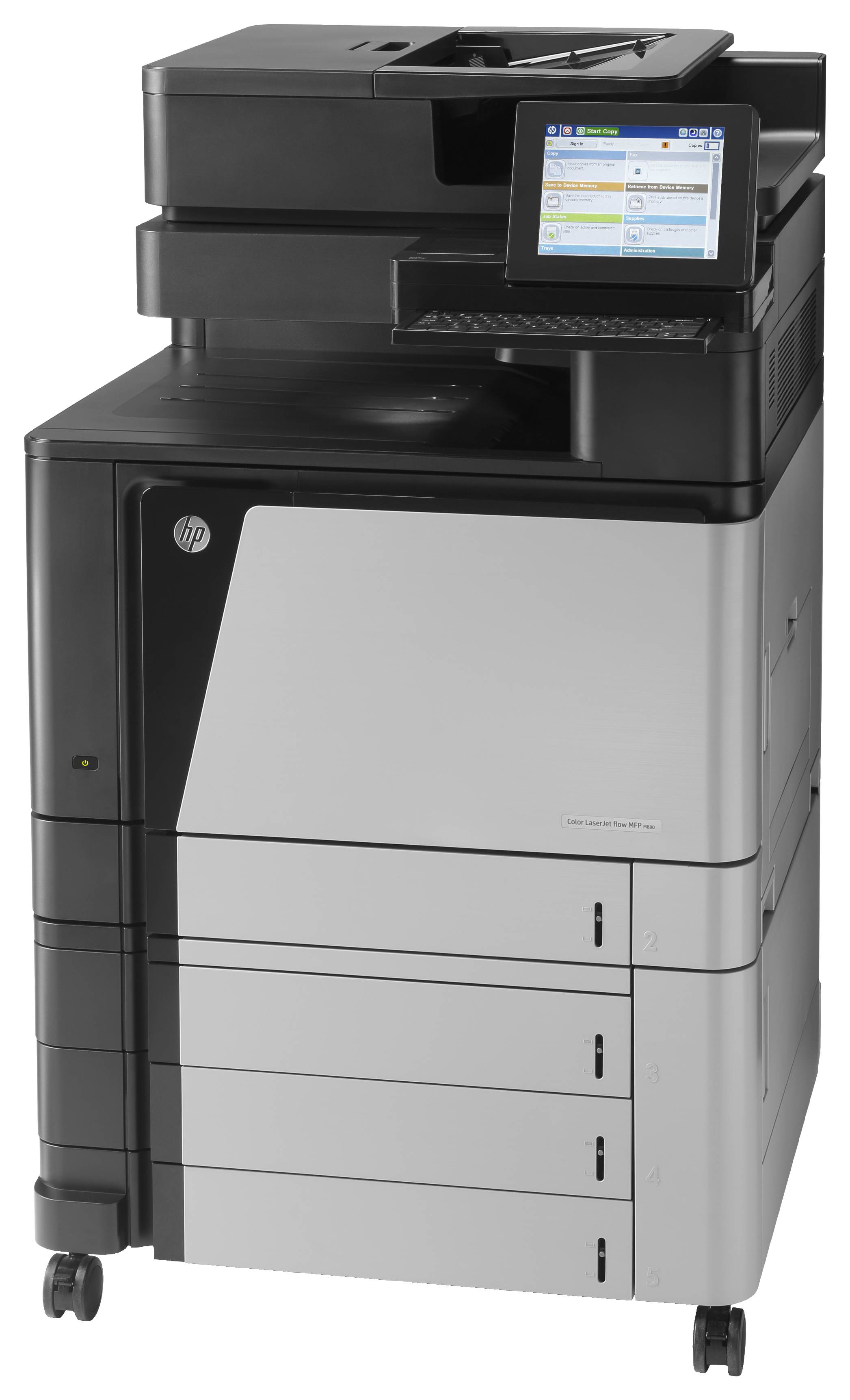 HP Color LaserJet Enterprise Flow M880z multifunctionele printer, Printen, kopiëren, scannen, faxen, Invoer voor 200 vel; Printen via USB-poort aan voorzijde; Scans naar e-mail/pdf; Dubbelzijdig printen