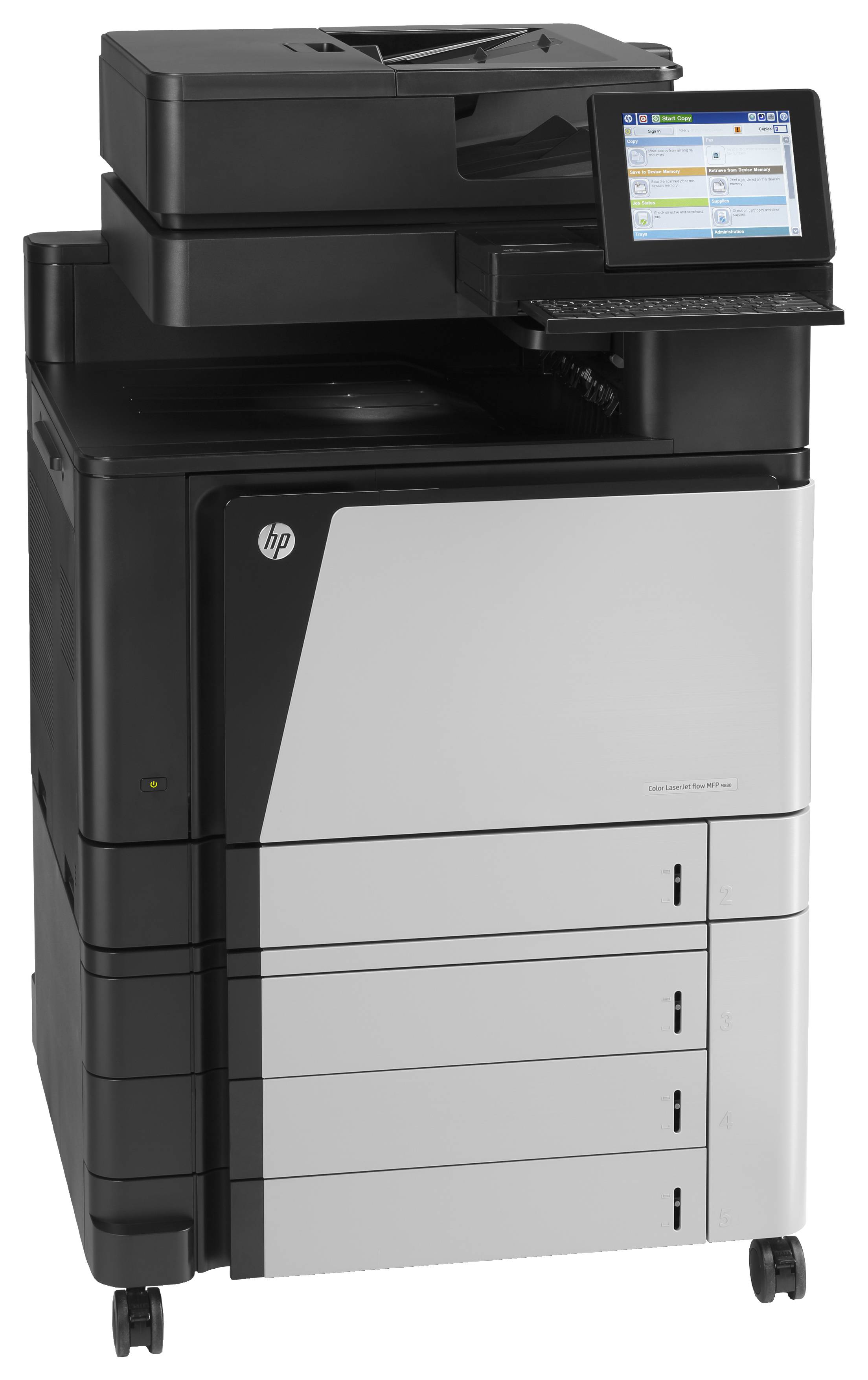 HP Color LaserJet Enterprise Flow M880z multifunctionele printer, Printen, kopiëren, scannen, faxen, Invoer voor 200 vel; Printen via USB-poort aan voorzijde; Scans naar e-mail/pdf; Dubbelzijdig printen