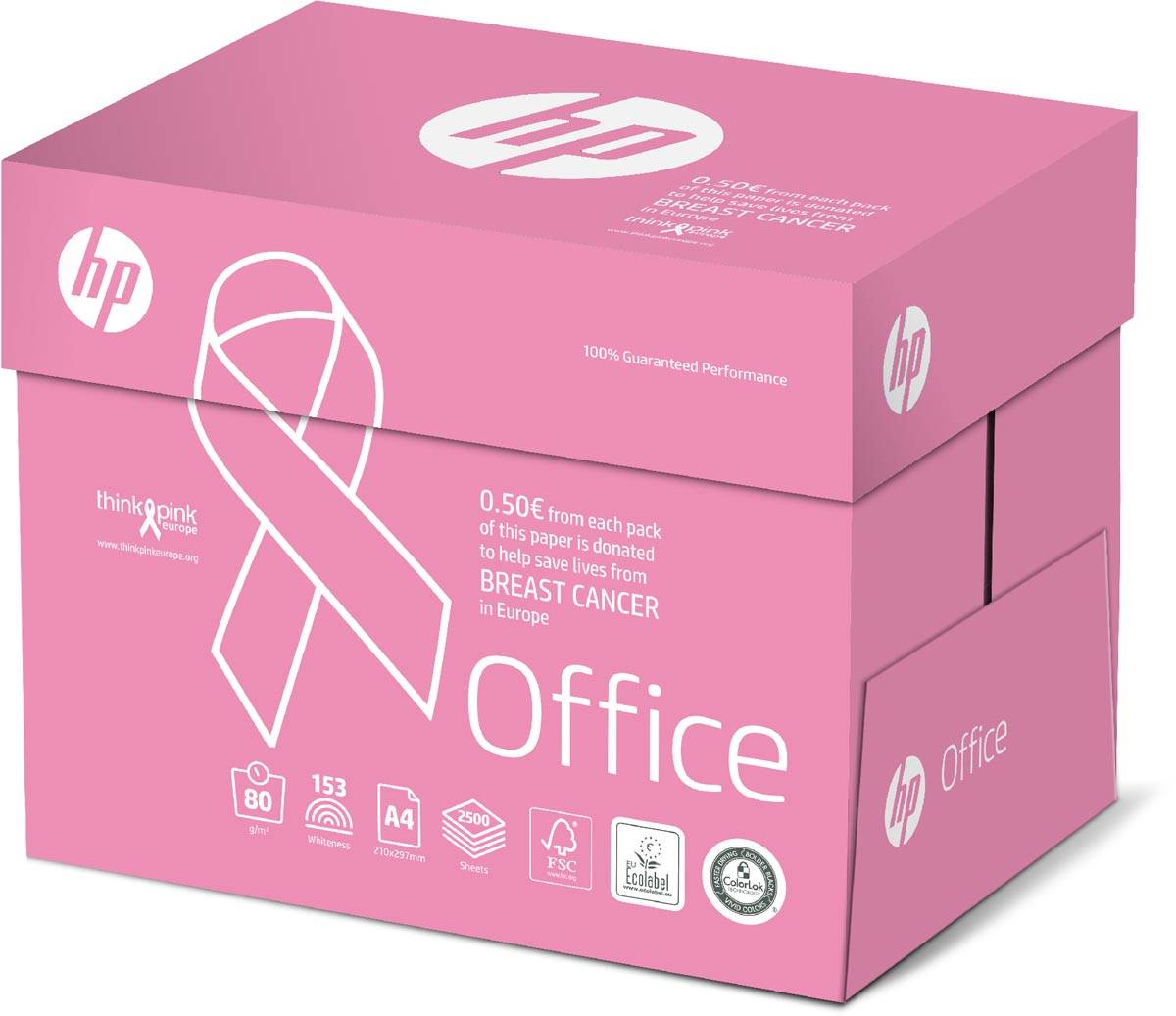 HP Office Pink Ream kopieerpapier, ft A4, 80 g, pak van 500 vel