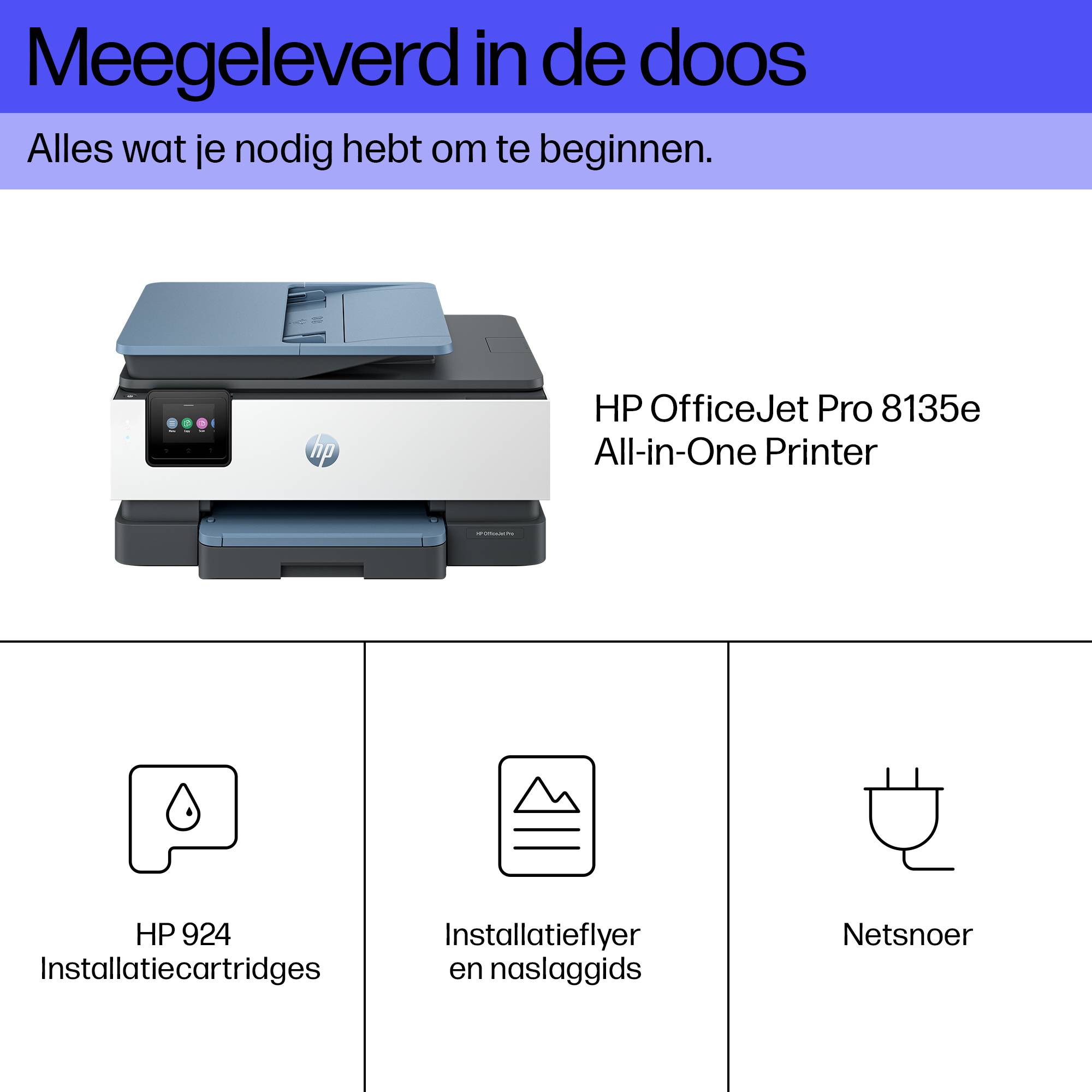 HP OfficeJet Pro 8135e Draadloos All-in-One Kleur Printer, Instant Ink; Dubbelzijdig printen