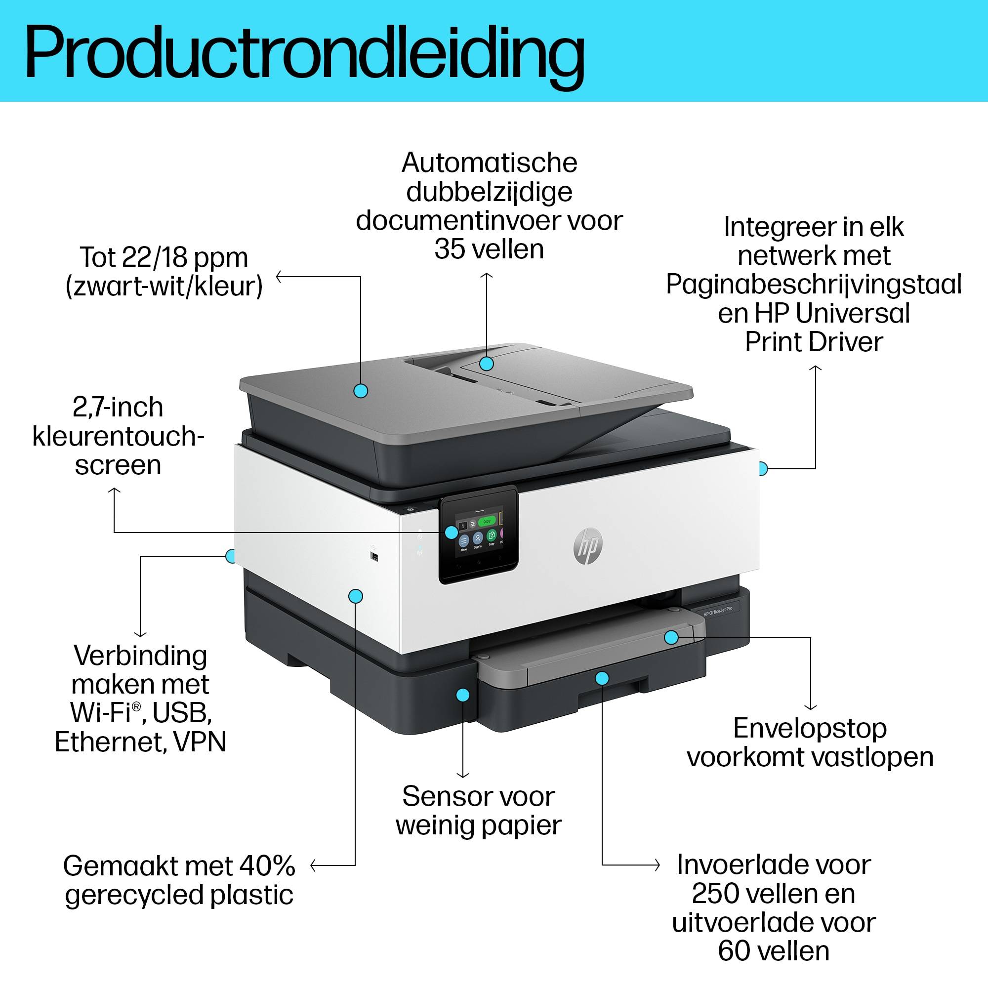 HP OfficeJet Pro 9120b Draadloos All-in-One Kleur Printer, Dubbelzijdig printen; Kopieerapparaat, Scanner