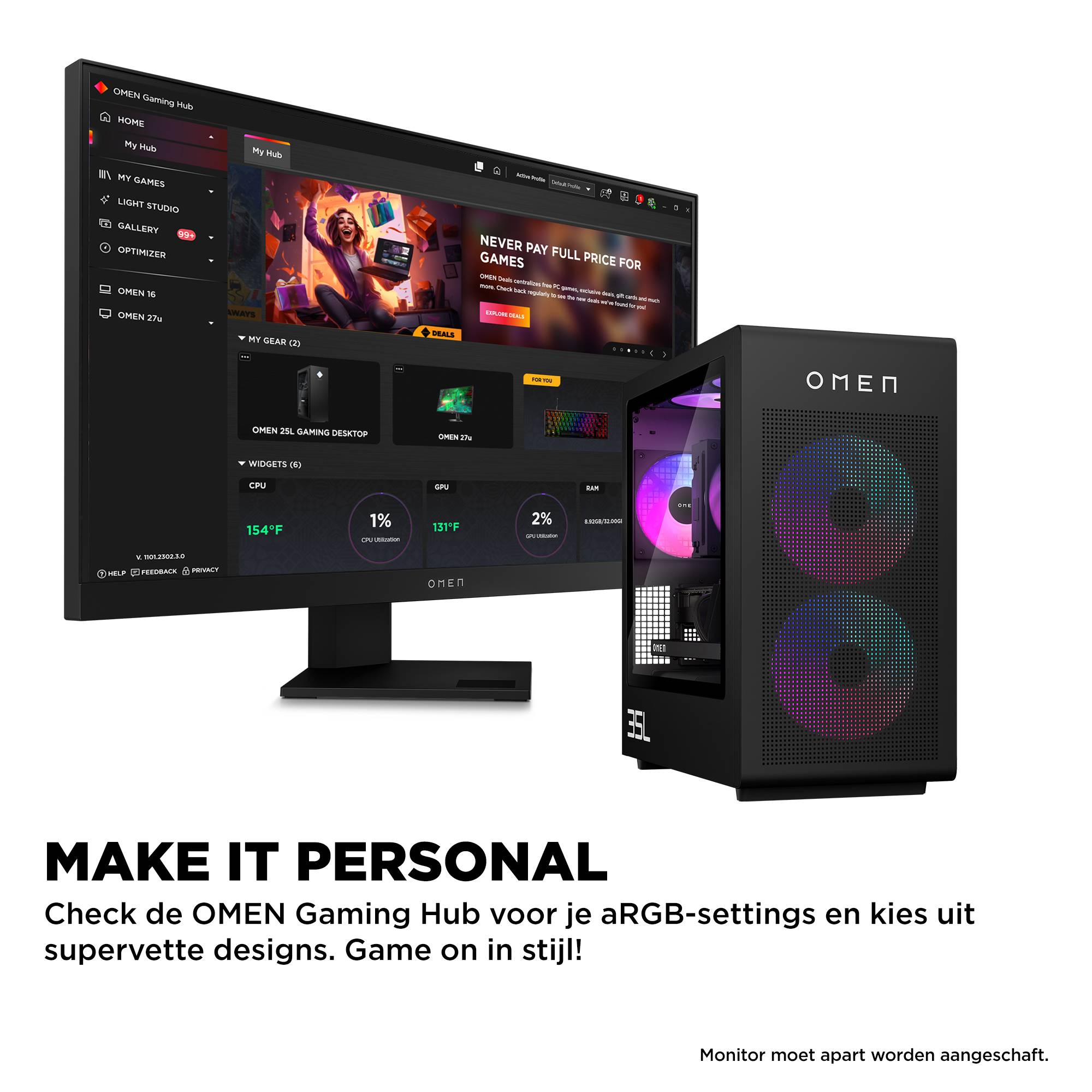 HP OMEN 35L GT16-1097nd AMD Ryzen 7 7800X3D 32GB DDR5 1TB PCIe NVMe SSD RTX 5070 12GB W11H AMD Ryzen™ 7 DDR5-SDRAM NVIDIA GeForce RTX 5070 Windows 11 Home Tower PC Zwart