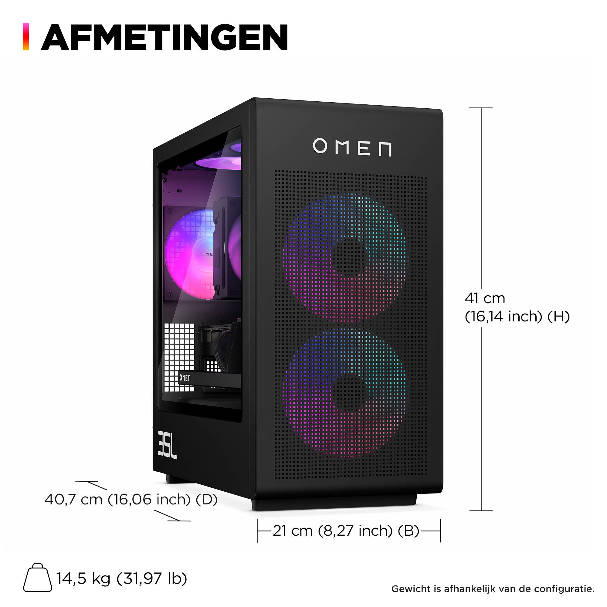 HP OMEN 35L GT16-0055nd Intel® Core™ i7 i7-14700F 32 GB DDR5-SDRAM 1 TB SSD NVIDIA GeForce RTX 4070 Ti Super Windows 11 Home Tower PC Zwart
