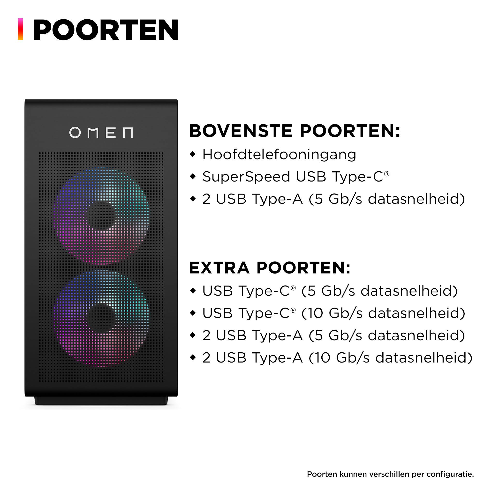 HP OMEN 35L GT16-0055nd Intel® Core™ i7 i7-14700F 32 GB DDR5-SDRAM 1 TB SSD NVIDIA GeForce RTX 4070 Ti Super Windows 11 Home Tower PC Zwart