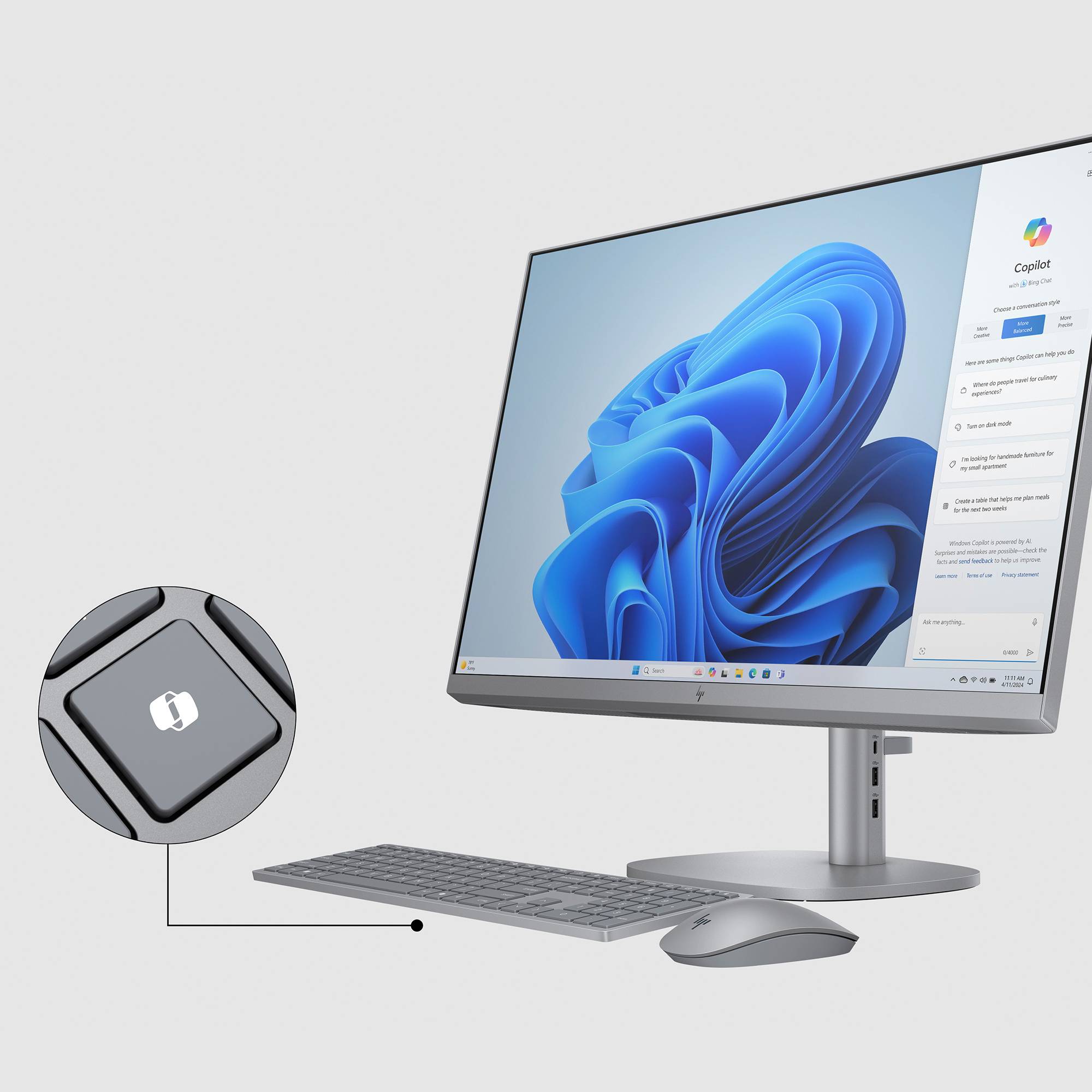 HP OmniStudio X 32-c0091nd Intel Core Ultra 7 155H 31.5inch UHD AG 32GB DDR5 2TB PCIe NVMe SSD RTX 4050 6GB W11H Meteor Silver 80 cm (31.5") 3840 x 2160 Pixels Alles-in-één-pc DDR5-SDRAM NVIDIA GeForce RTX 4050 Windows 11 Home Wi-Fi 7 (802.11be) AI PC Z