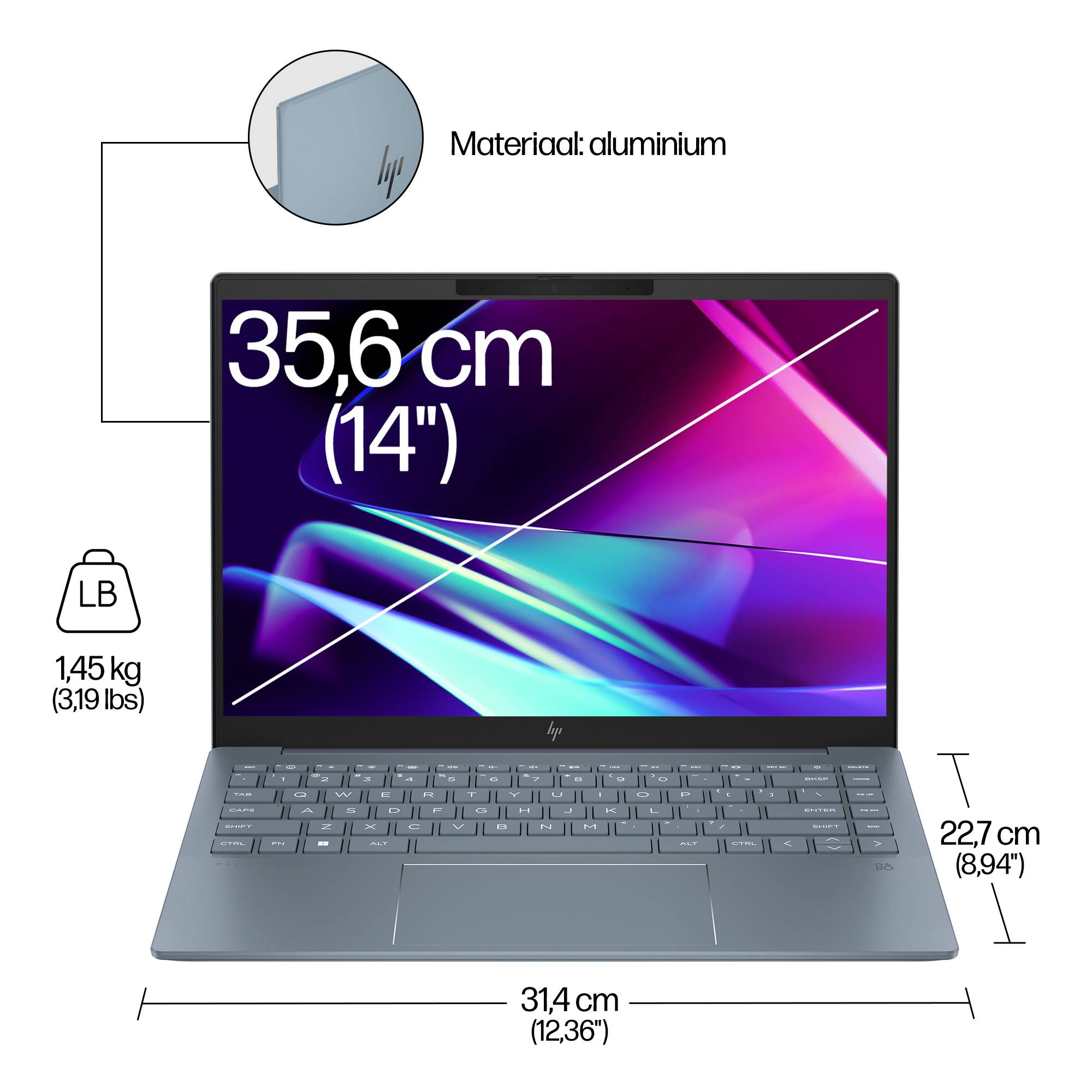 HP Pavilion Plus 14-ew1060nd Intel Core Ultra 7 155H Laptop 35,6 cm (14") 3K 32 GB LPDDR5x-SDRAM 1 TB SSD Wi-Fi 6E (802.11ax) Windows 11 Home Blauw
