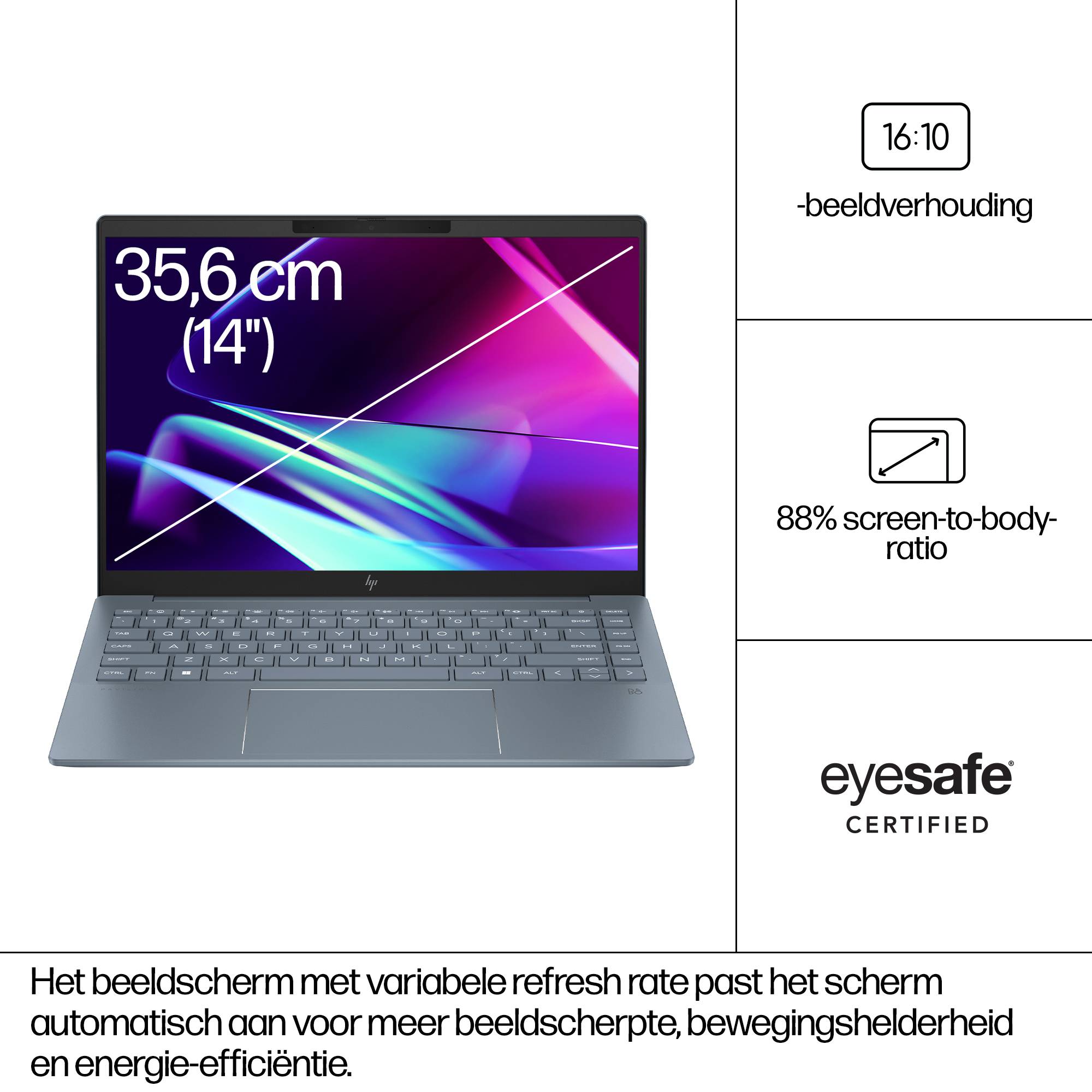 HP Pavilion Plus 14-ew1060nd Intel Core Ultra 7 155H Laptop 35,6 cm (14") 3K 32 GB LPDDR5x-SDRAM 1 TB SSD Wi-Fi 6E (802.11ax) Windows 11 Home Blauw