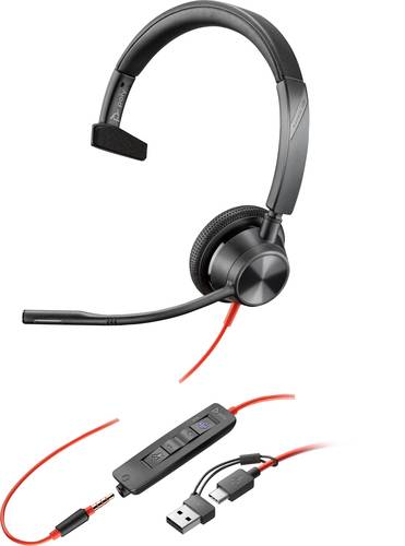 POLY Blackwire 3315 Monaural Microsoft Teams Certified USB-C Headset + 3,5 mm plug + USB-C/A adapter
