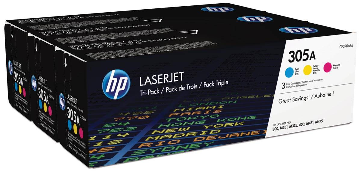 HP toner 305A, 3 x 2 600 pagina's, OEM CF370AM, 3 kleuren