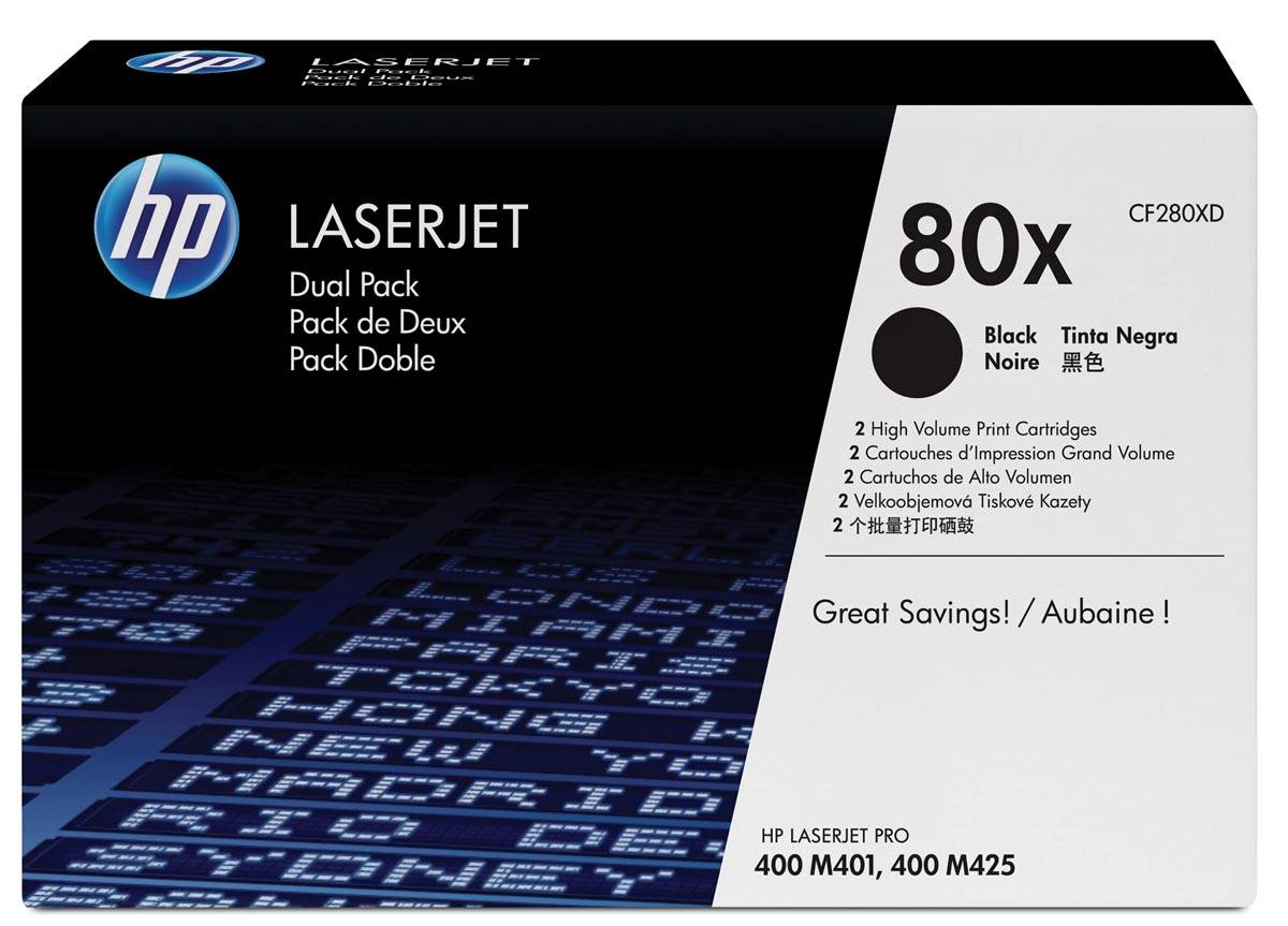 HP toner 80X, 6 900 pagina's, OEM CF280XD, zwart, duopack