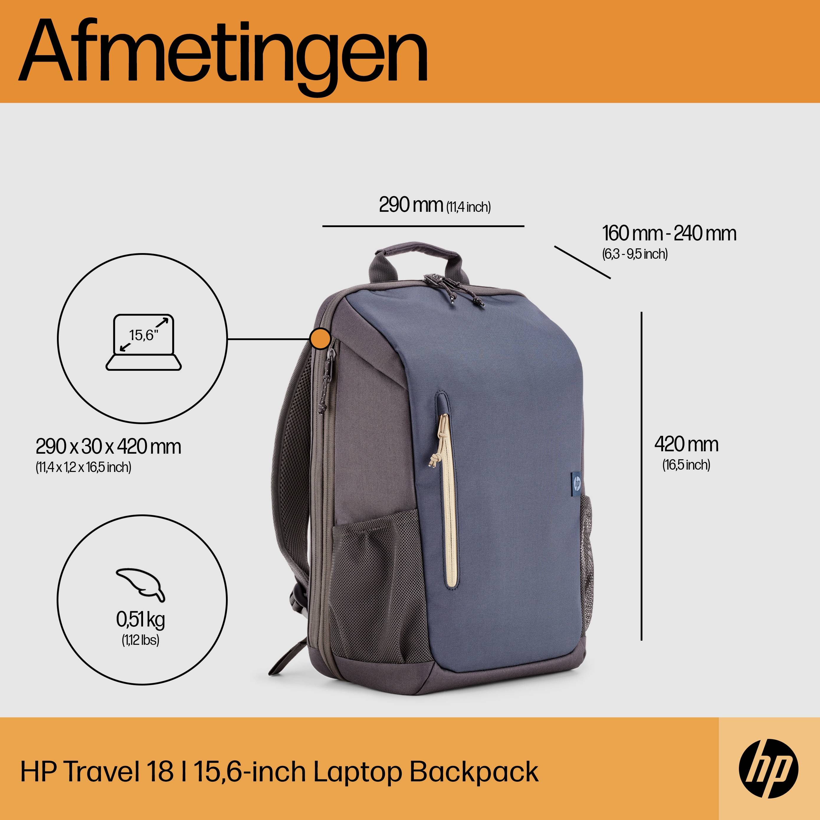 HP Travel 15,6 Blue Night Laptop Backpack, 18 liter