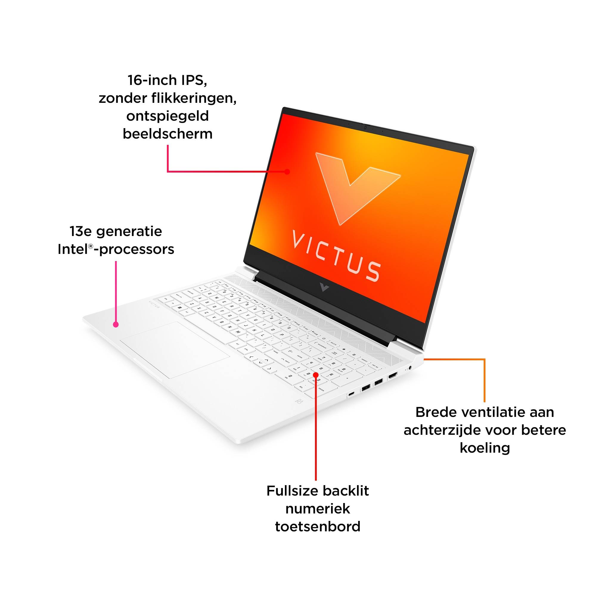HP Victus Gaming 16-r0054nd Intel® Core™ i7 i7-13620H Laptop 40,9 cm (16.1") Full HD 16 GB DDR5-SDRAM 512 GB SSD NVIDIA GeForce RTX 4070 Wi-Fi 6 (802.11ax) Windows 11 Home Zwart