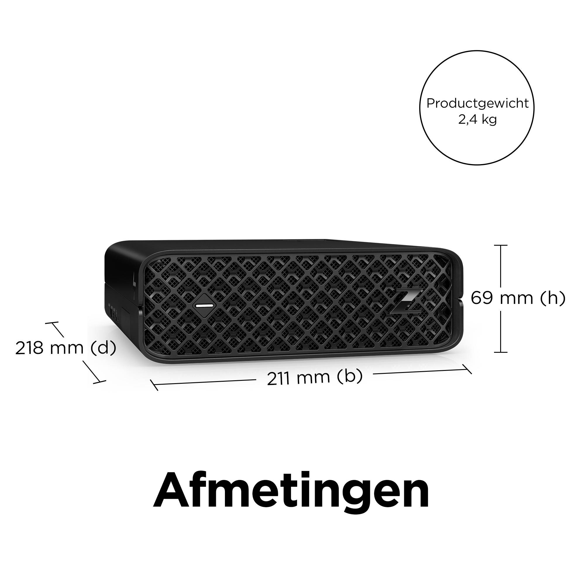 HP Z2 Mini G9 Intel® Core™ i7 i7-14700K 32 GB DDR5-SDRAM 1 TB SSD NVIDIA Quadro RTX 4000 Windows 11 Pro Mini PC Workstation Zwart