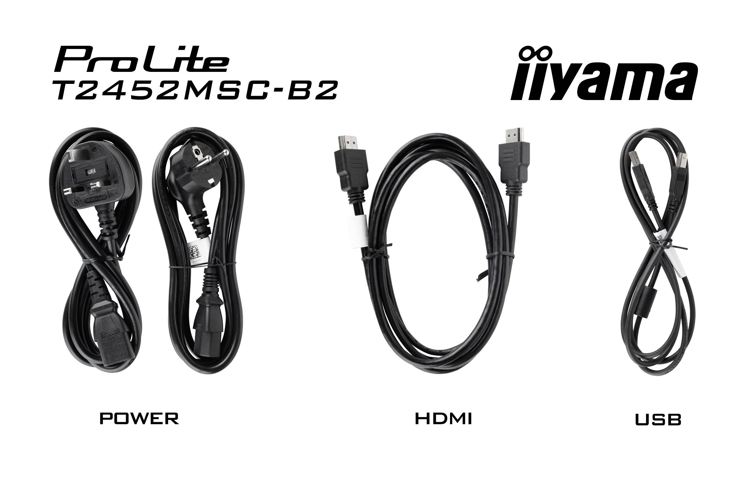 iiyama ProLite T2452MSC-B2 computer monitor 61 cm (24") 1920 x 1080 Pixels Full HD Touchscreen Zwart