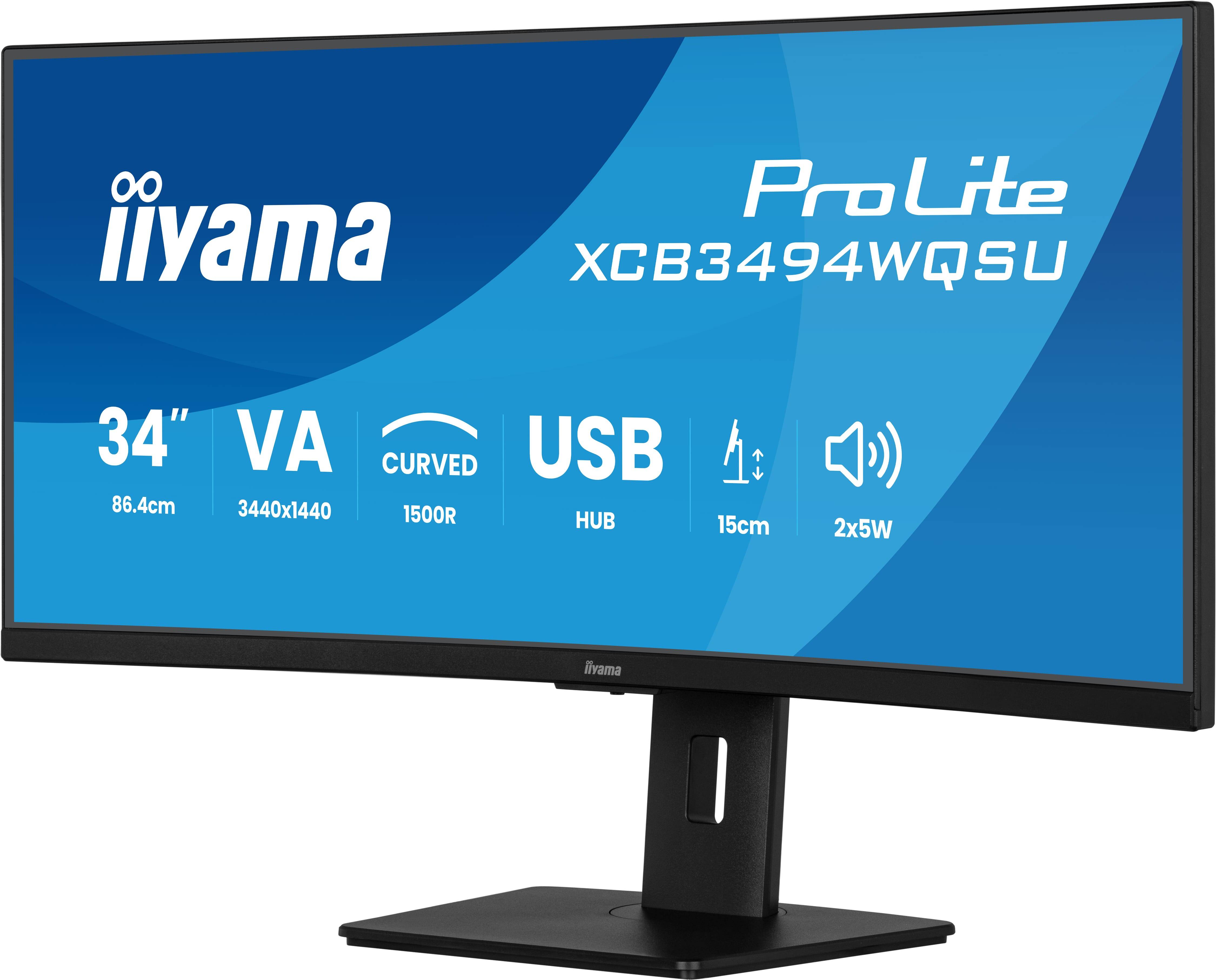 iiyama ProLite XCB3494WQSU-B1 computer monitor 86,4 cm (34") 3440 x 1440 Pixels UltraWide Quad HD LED Zwart