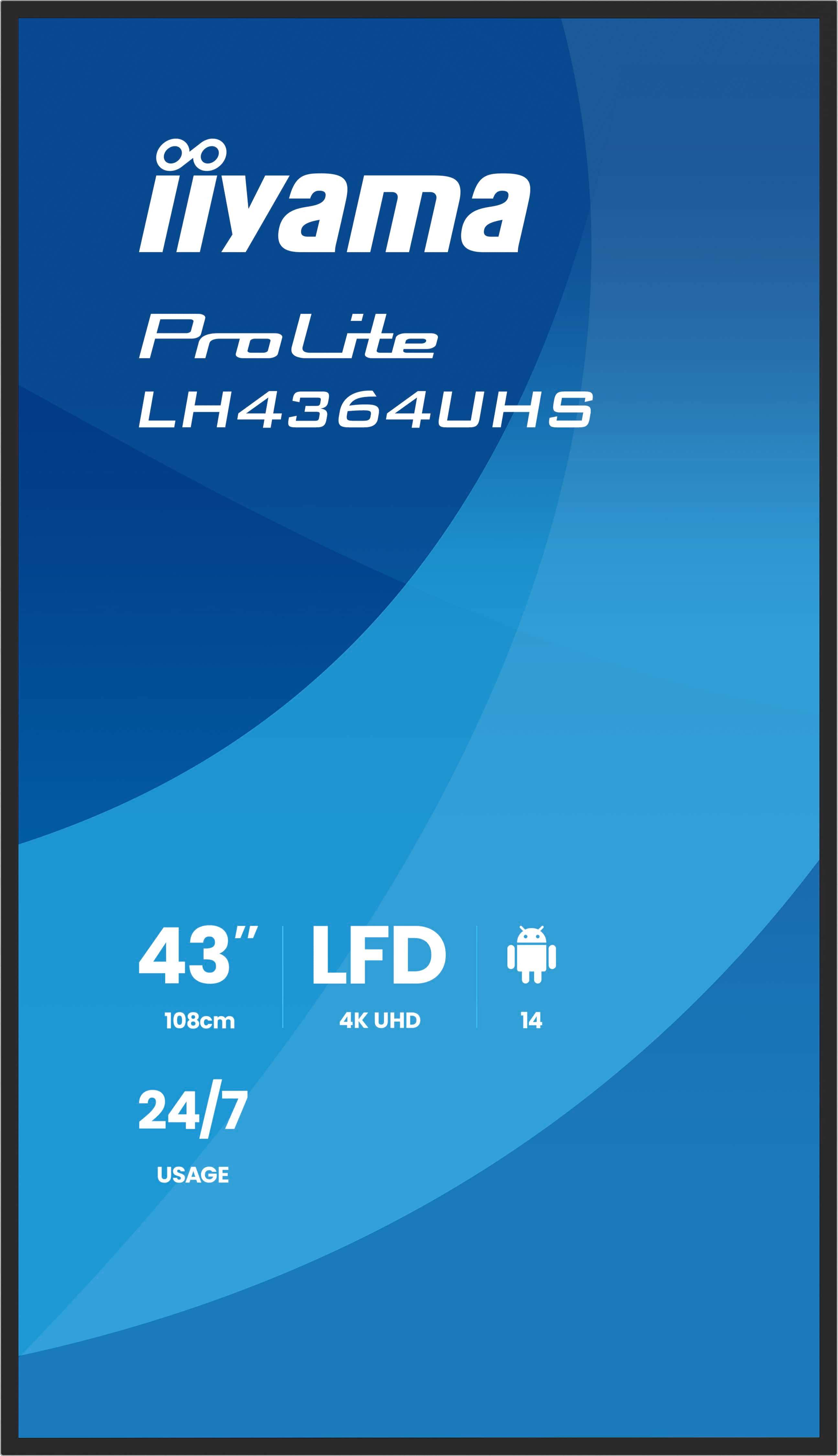 iiyama LH4364UHS-B1AG beeldkrant Digitale signage flatscreen 109,2 cm (43") LED Wifi 500 cd/m² 4K Ultra HD Zwart Android 24/7