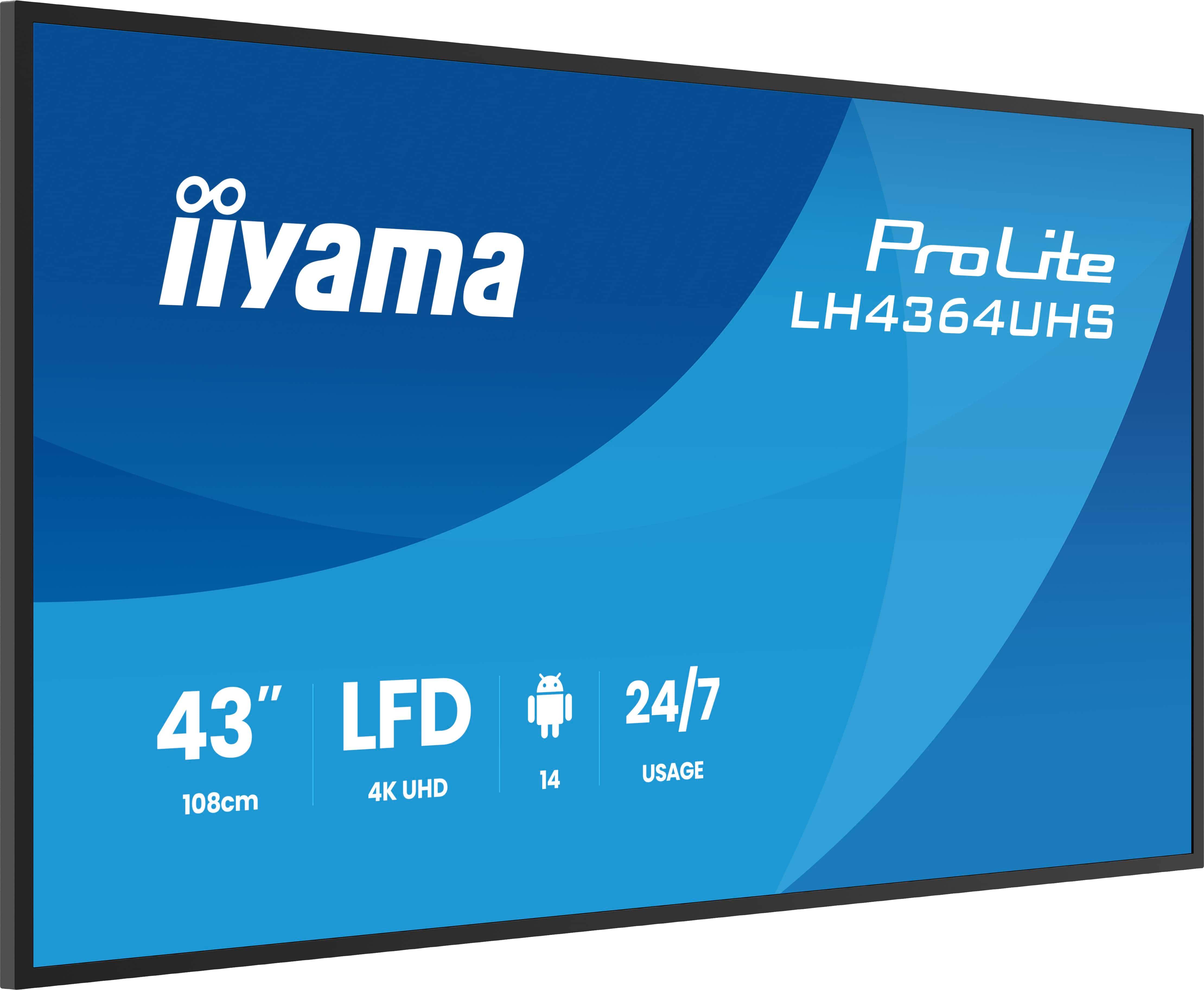 iiyama LH4364UHS-B1AG beeldkrant Digitale signage flatscreen 109,2 cm (43") LED Wifi 500 cd/m² 4K Ultra HD Zwart Android 24/7