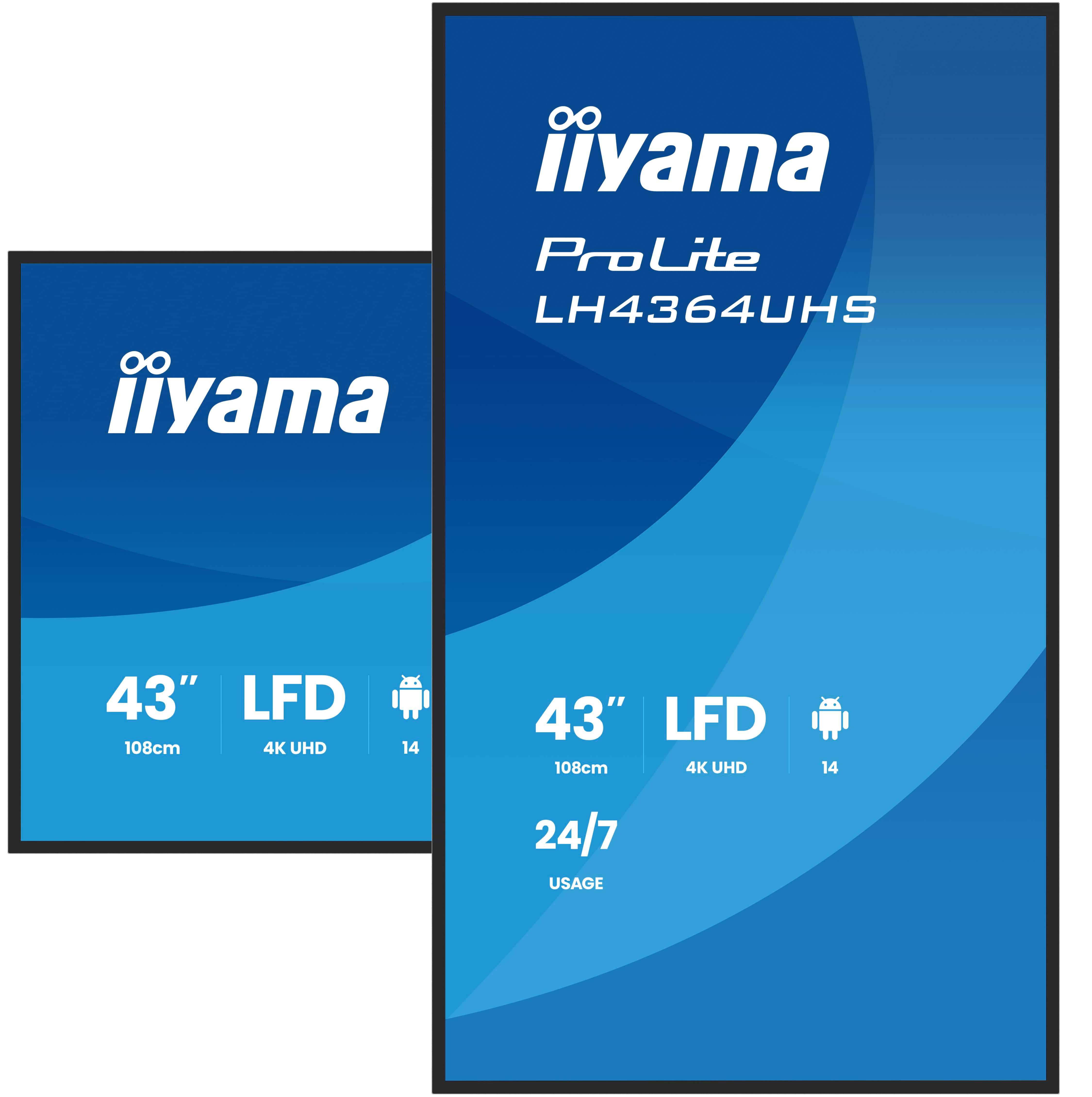 iiyama LH4364UHS-B1AG beeldkrant Digitale signage flatscreen 109,2 cm (43") LED Wifi 500 cd/m² 4K Ultra HD Zwart Android 24/7