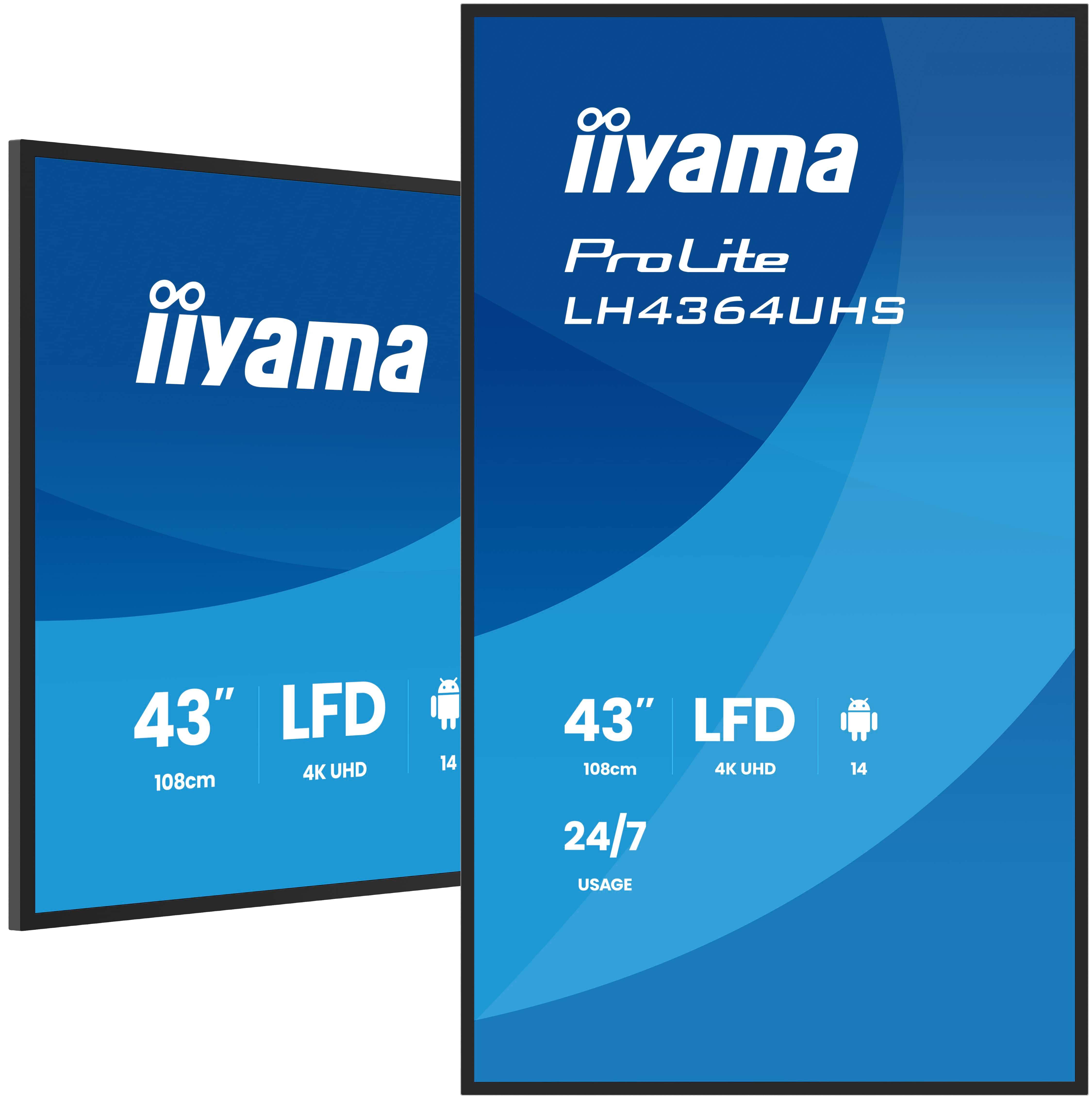 iiyama LH4364UHS-B1AG beeldkrant Digitale signage flatscreen 109,2 cm (43") LED Wifi 500 cd/m² 4K Ultra HD Zwart Android 24/7