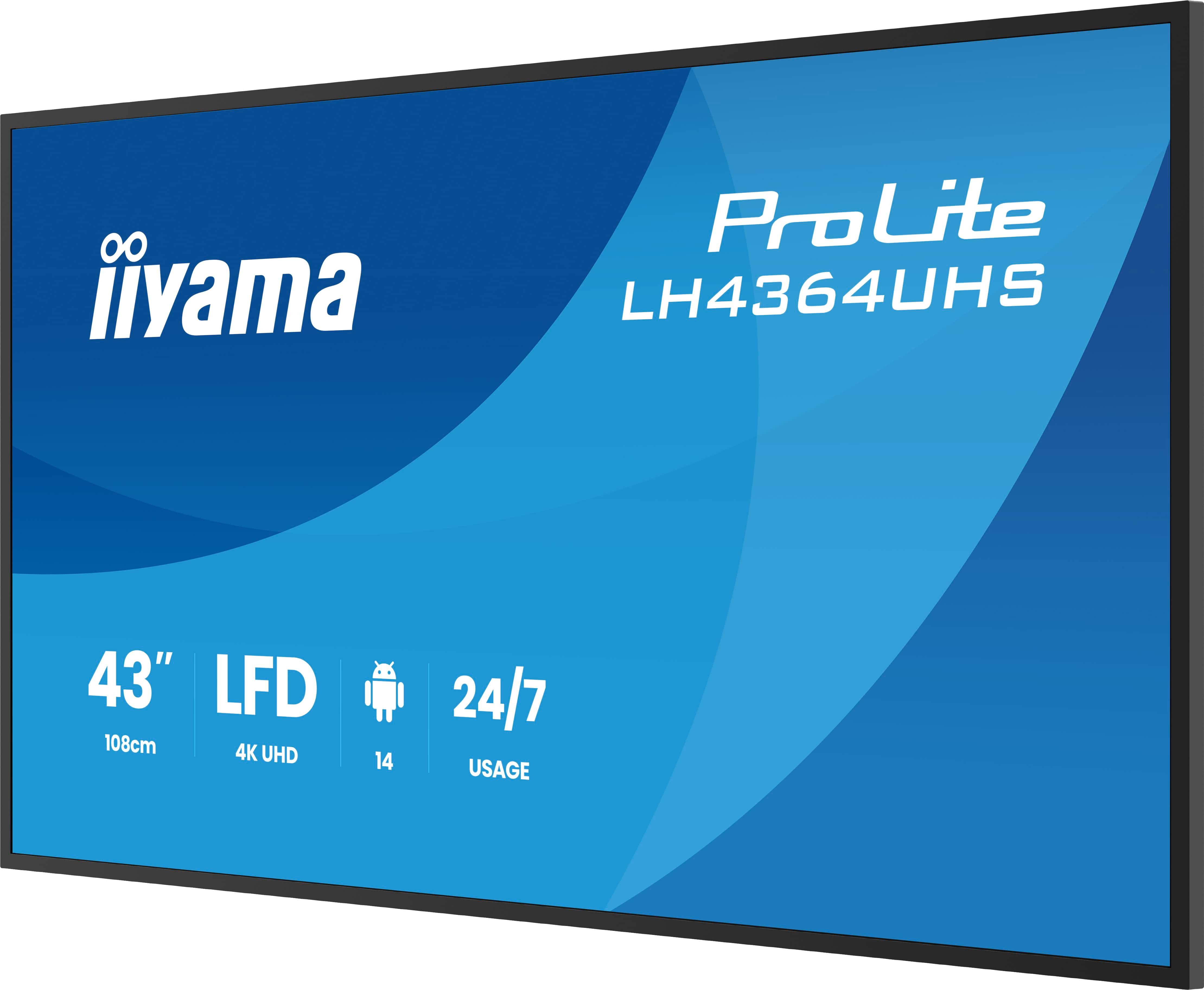iiyama LH4364UHS-B1AG beeldkrant Digitale signage flatscreen 109,2 cm (43") LED Wifi 500 cd/m² 4K Ultra HD Zwart Android 24/7