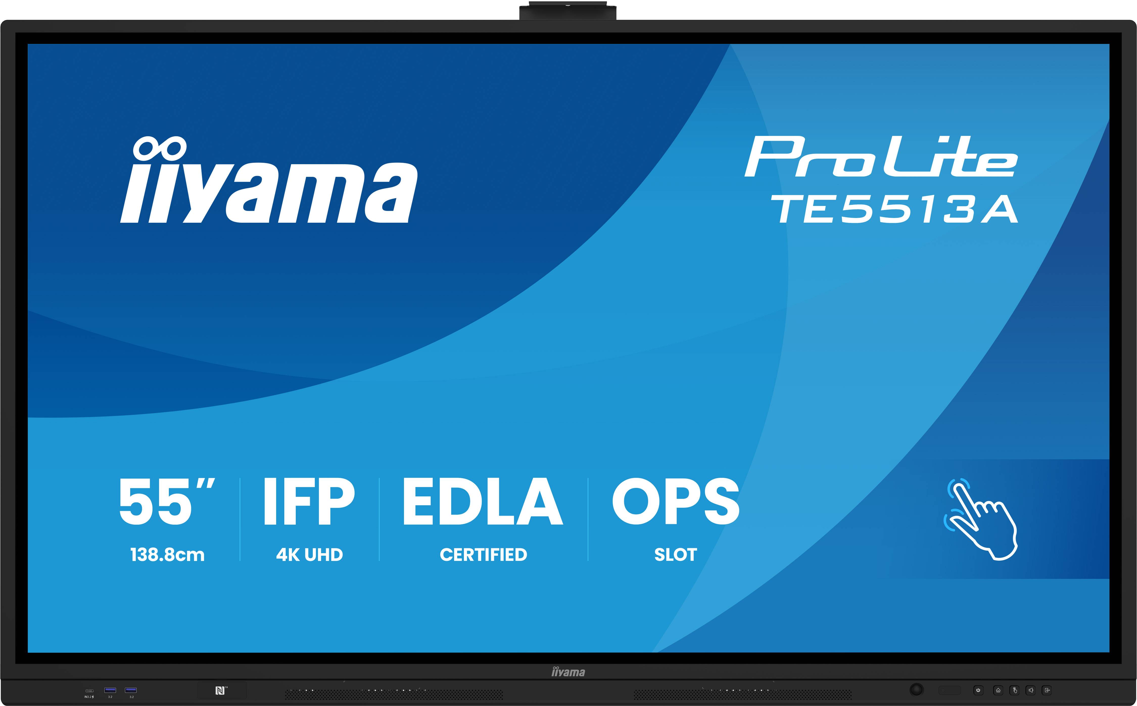 iiyama TE6513A-B1AG beeldkrant Interactief flatscreen 163,8 cm (64.5") Wifi 450 cd/m² 4K Ultra HD Zwart Touchscreen Type processor Android 18/7