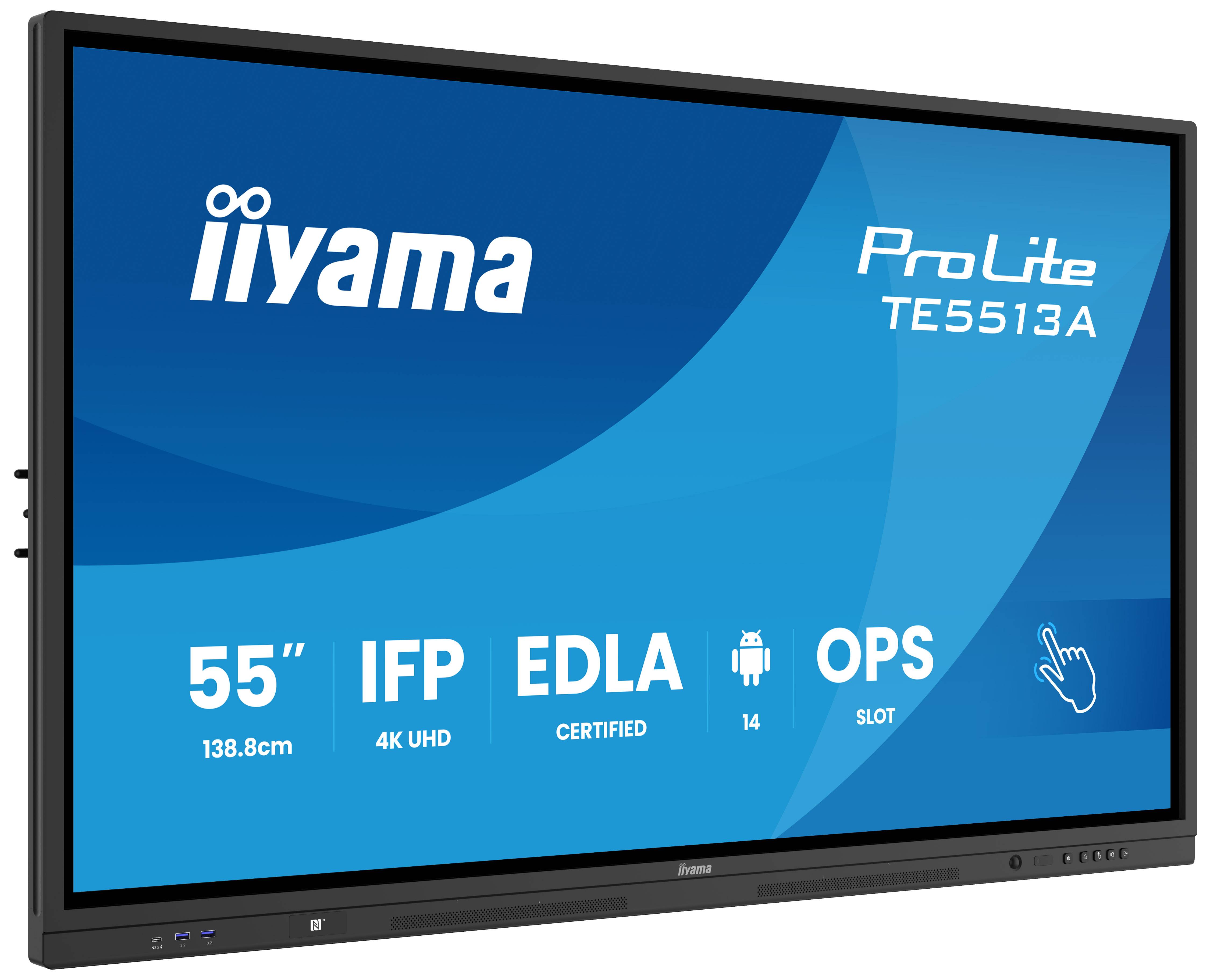 iiyama TE6513A-B1AG beeldkrant Interactief flatscreen 163,8 cm (64.5") Wifi 450 cd/m² 4K Ultra HD Zwart Touchscreen Type processor Android 18/7
