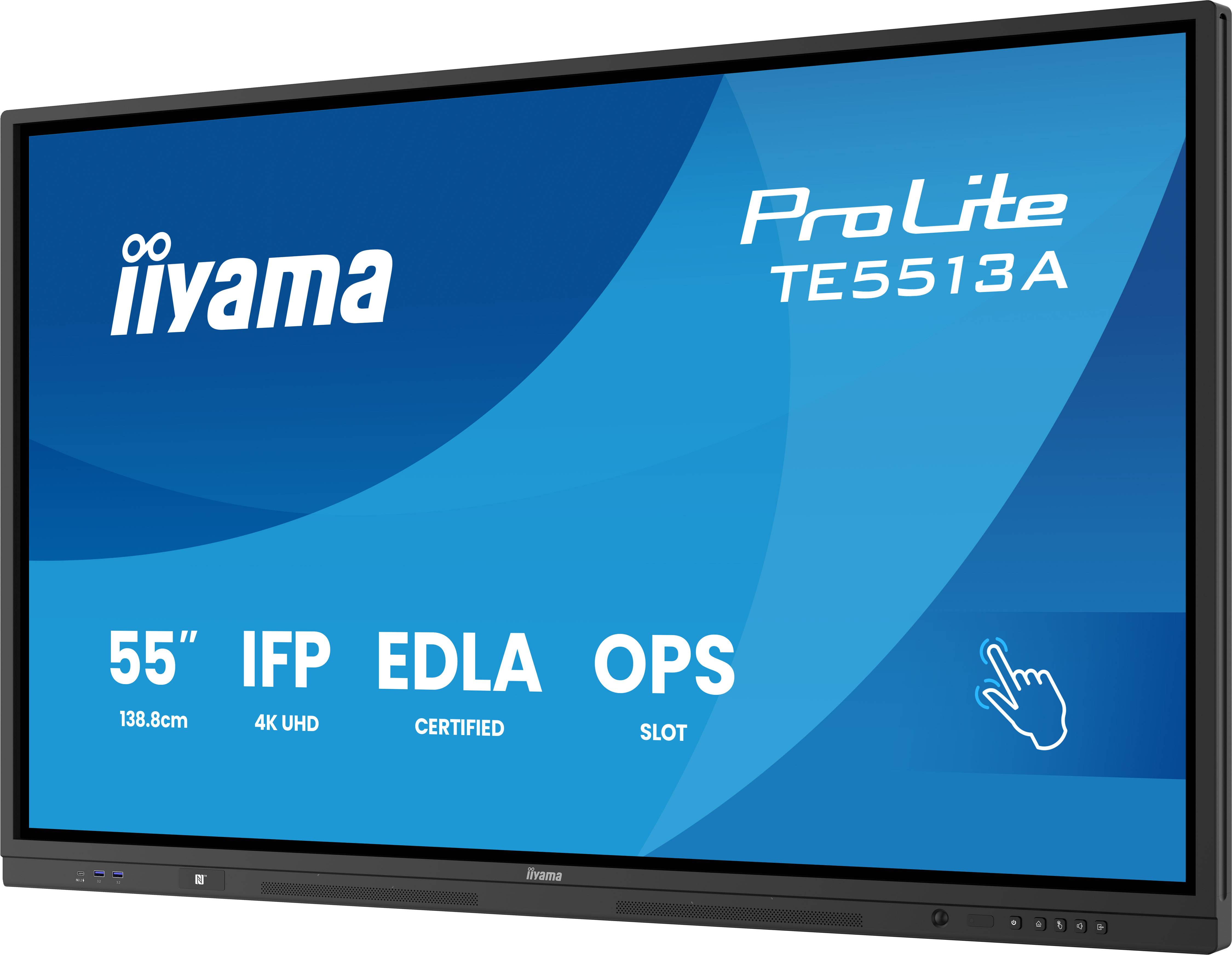 iiyama TE6513A-B1AG beeldkrant Interactief flatscreen 163,8 cm (64.5") Wifi 450 cd/m² 4K Ultra HD Zwart Touchscreen Type processor Android 18/7