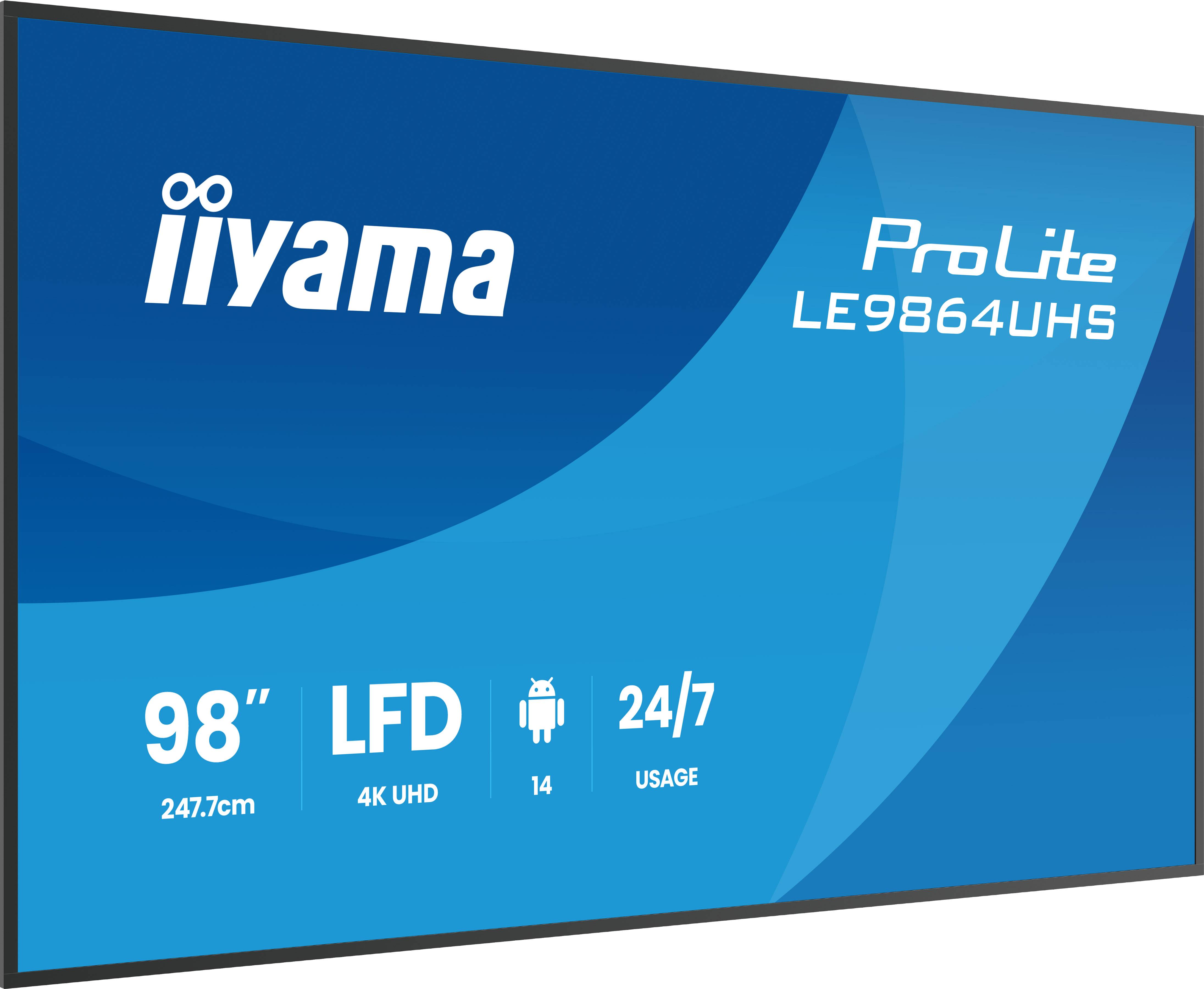 iiyama LE9864UHS-B1AG beeldkrant Digitale signage flatscreen 2,49 m (98") Wifi 500 cd/m² 4K Ultra HD Zwart Type processor Android 24/7