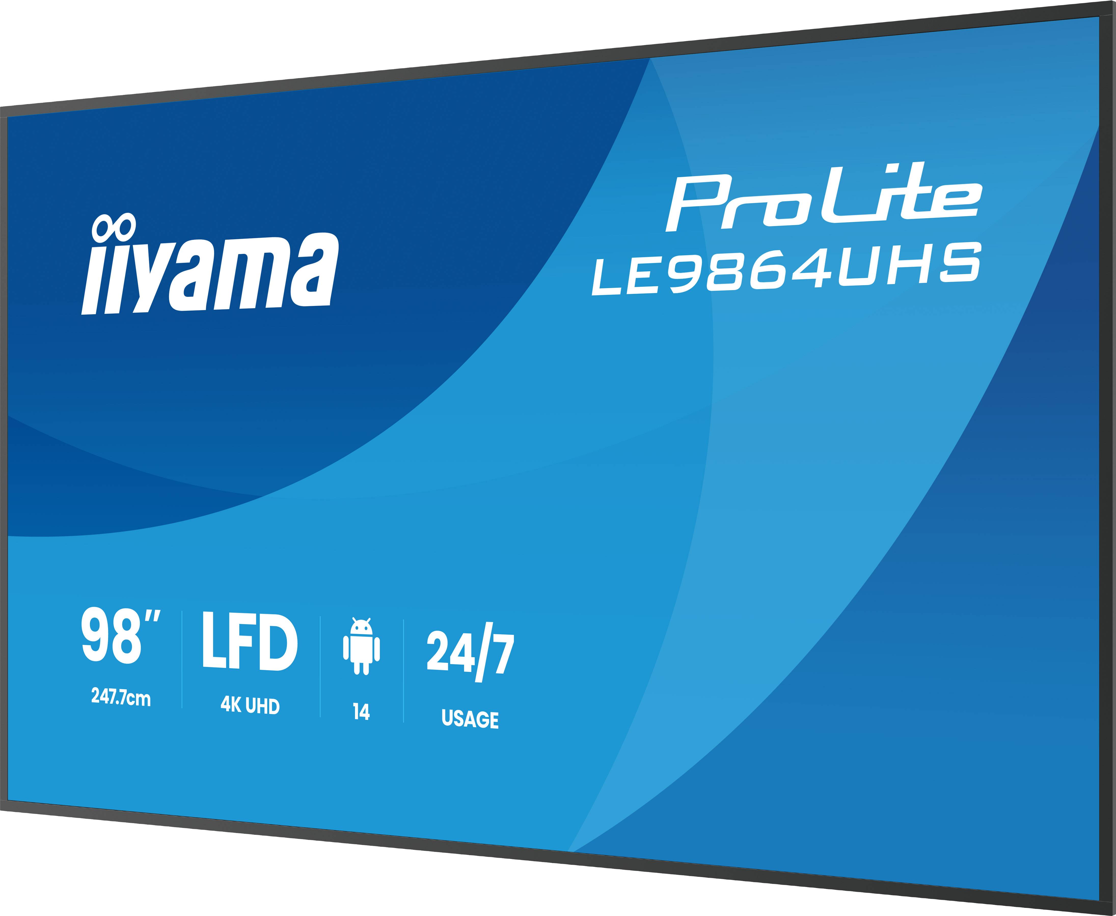 iiyama LE9864UHS-B1AG beeldkrant Digitale signage flatscreen 2,49 m (98") Wifi 500 cd/m² 4K Ultra HD Zwart Type processor Android 24/7