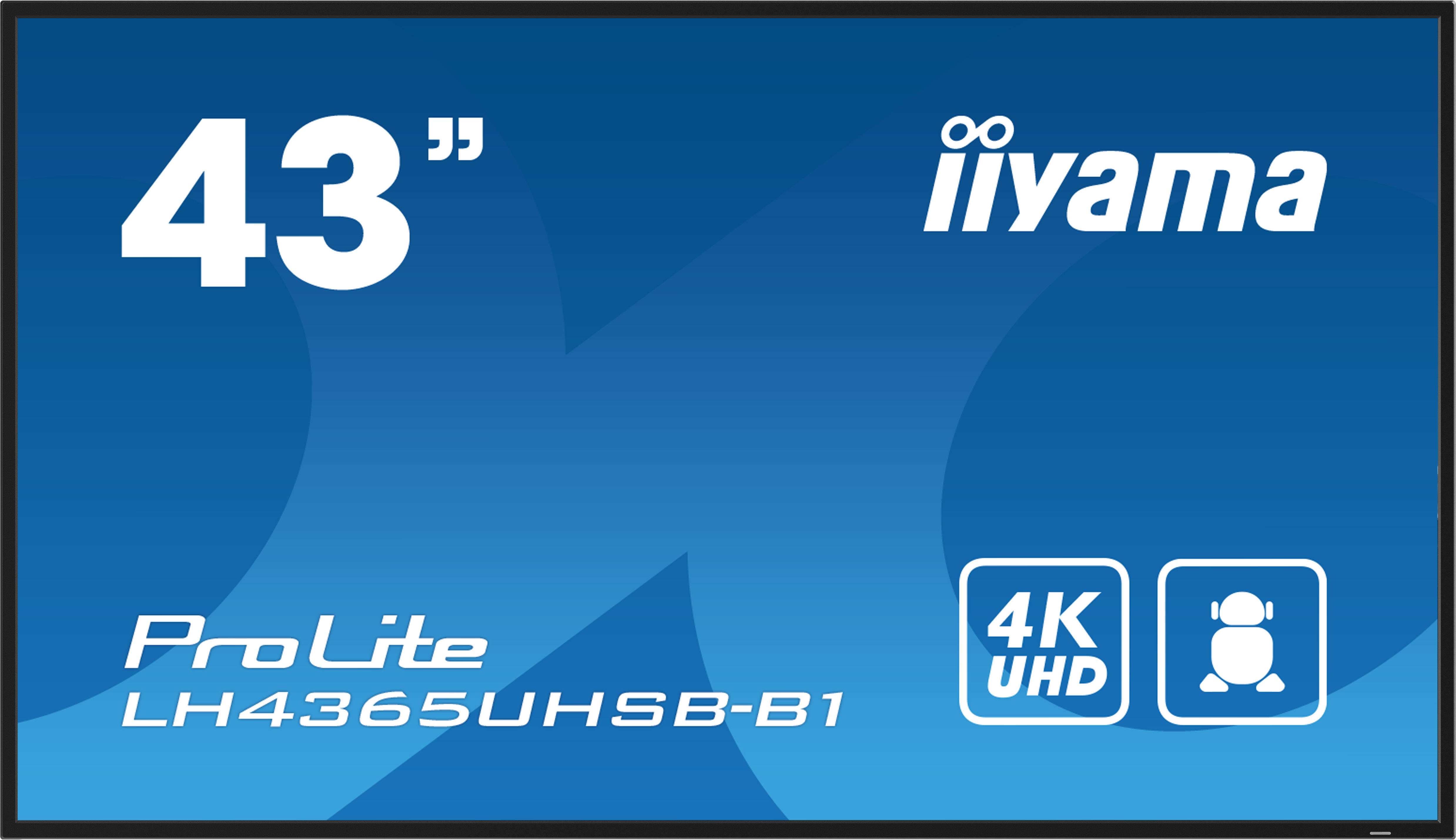 iiyama LH4365UHSB-B1 beeldkrant Kiosk-ontwerp 108 cm (42.5") LED Wifi 800 cd/m² 4K Ultra HD Zwart Type processor Android 11 24/7