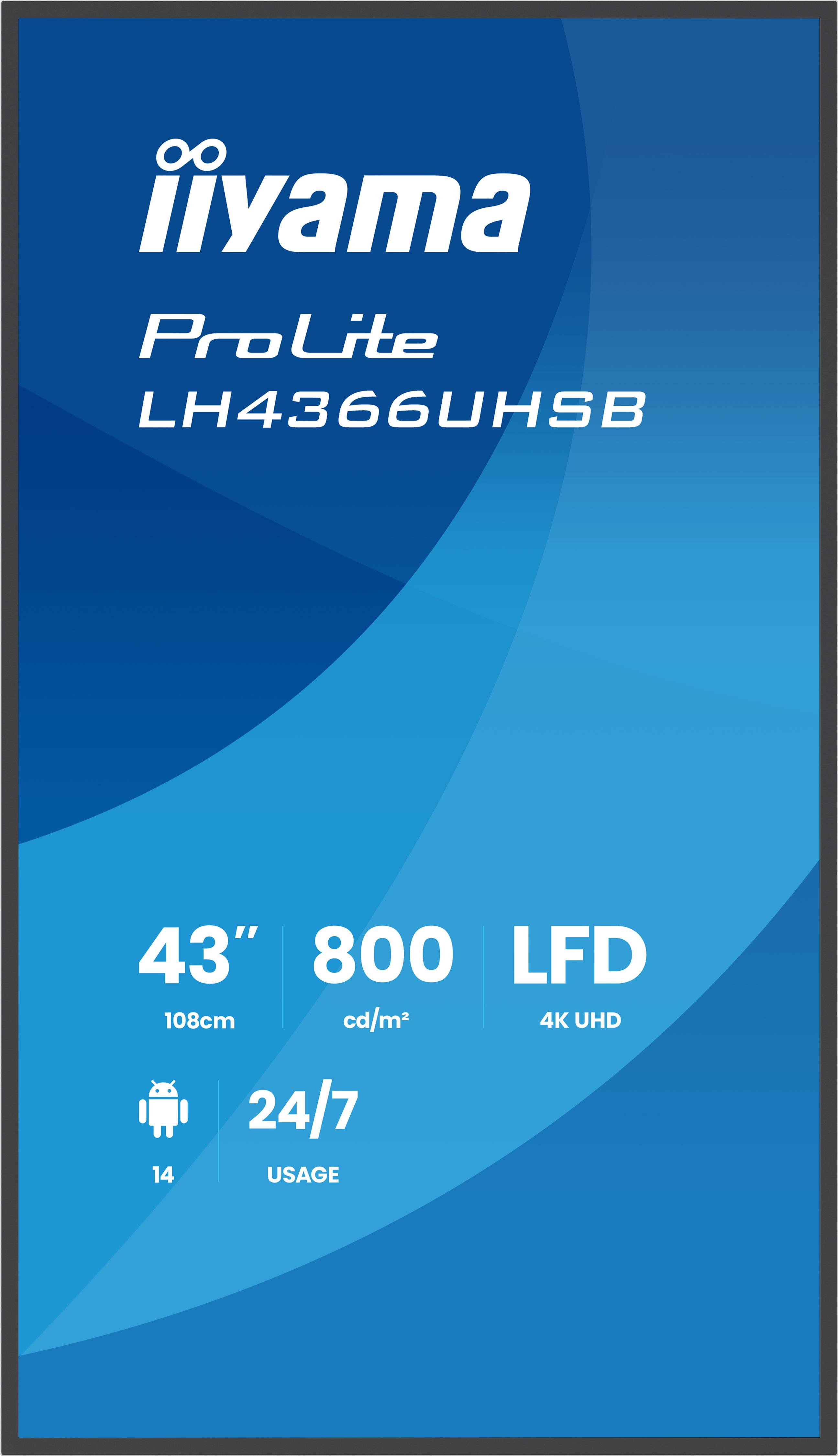 iiyama LH4366UHSB-B1AG beeldkrant Digitale signage flatscreen 109,2 cm (43") LCD Wifi 800 cd/m² 4K Ultra HD Zwart Type processor Android 24/7